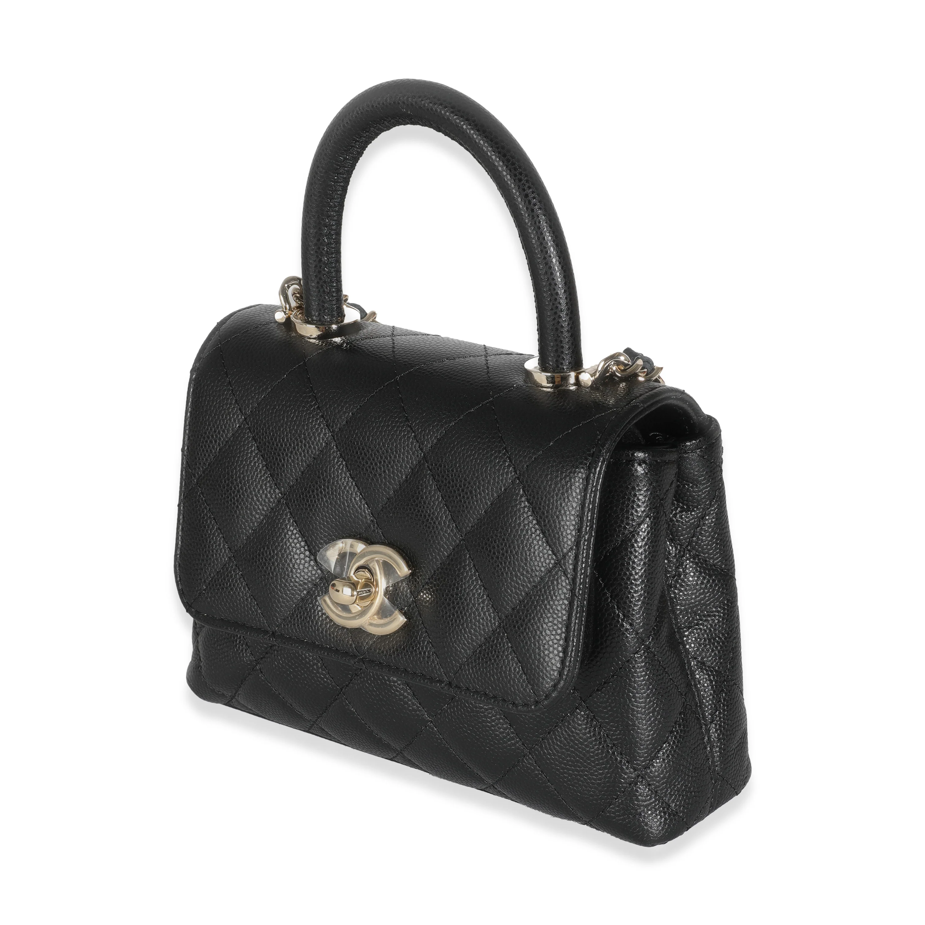 24K Black Quilted Caviar Extra Mini Coco Top Handle Handbag - Image 2