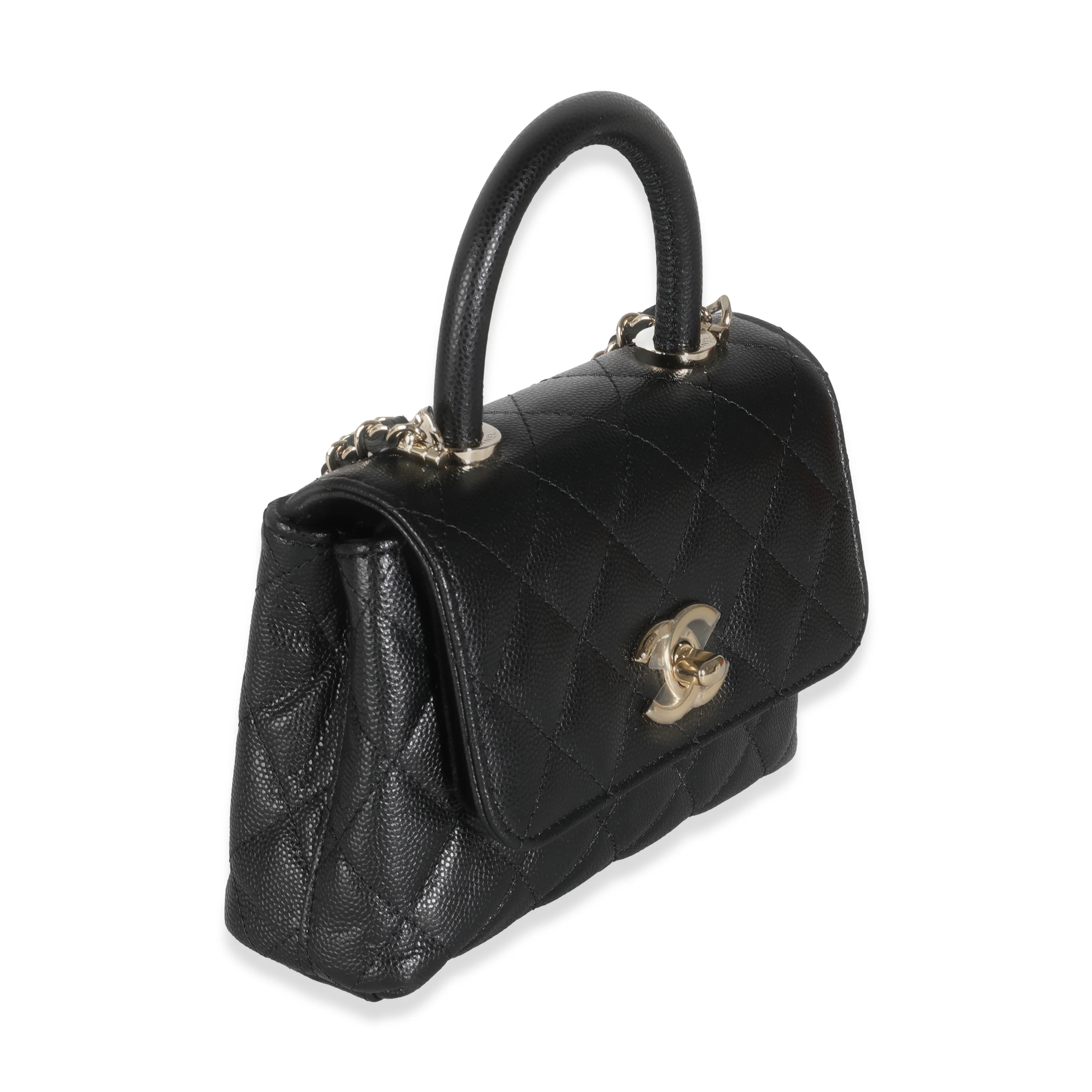 24K Black Quilted Caviar Extra Mini Coco Top Handle Handbag - Image 3