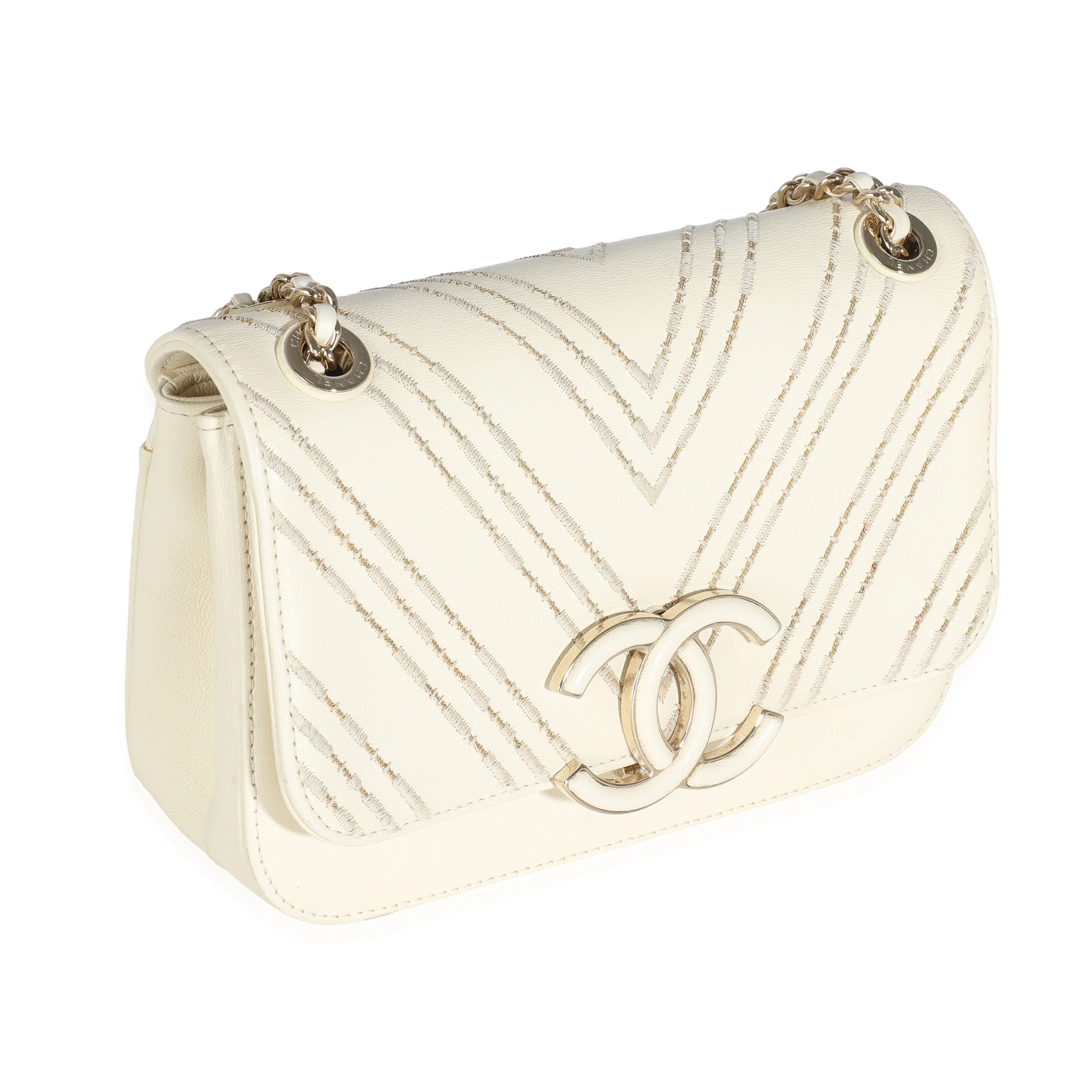 White Sheepskin Chevron Small Subtle Flap Bag - Image 3