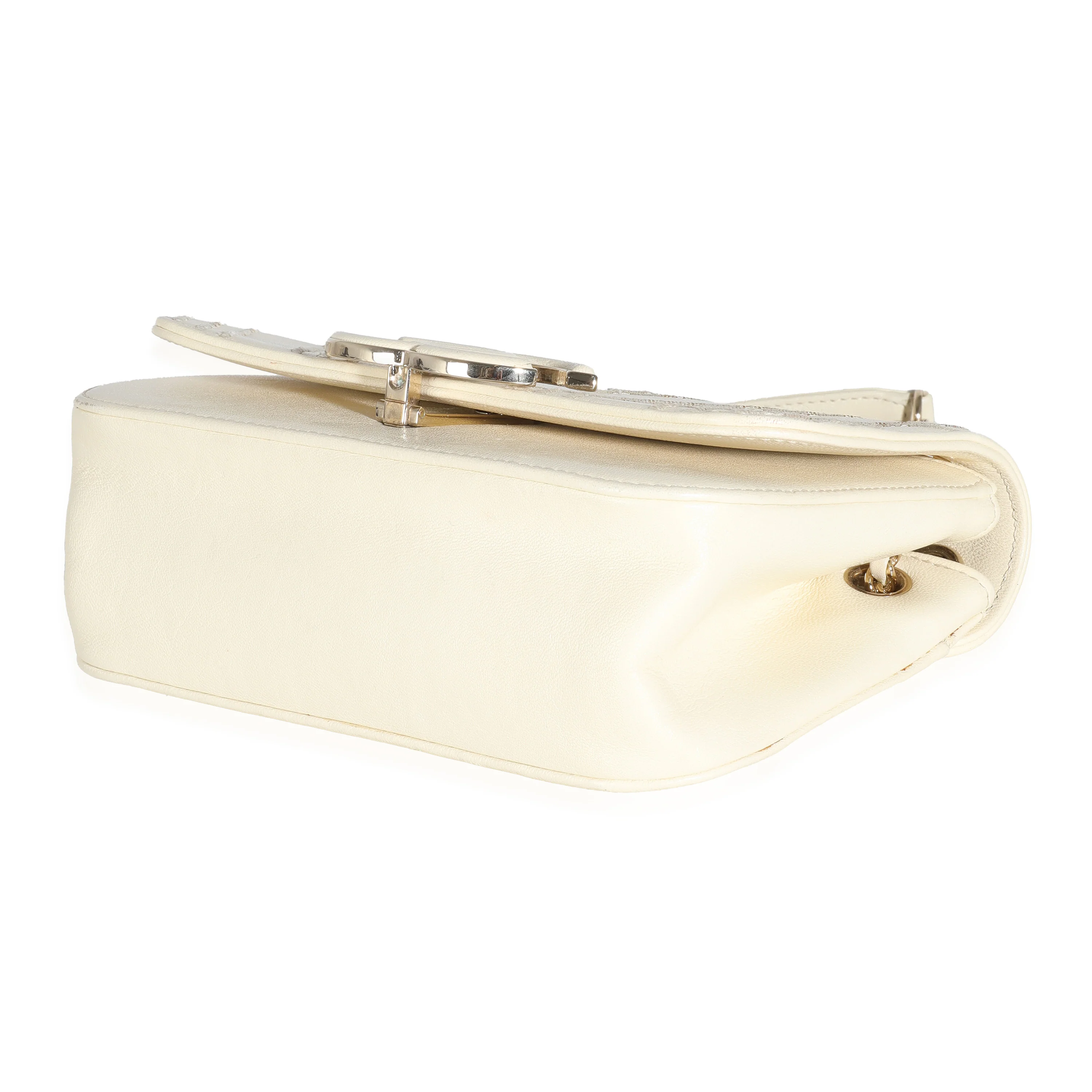 White Sheepskin Chevron Small Subtle Flap Bag - Image 8