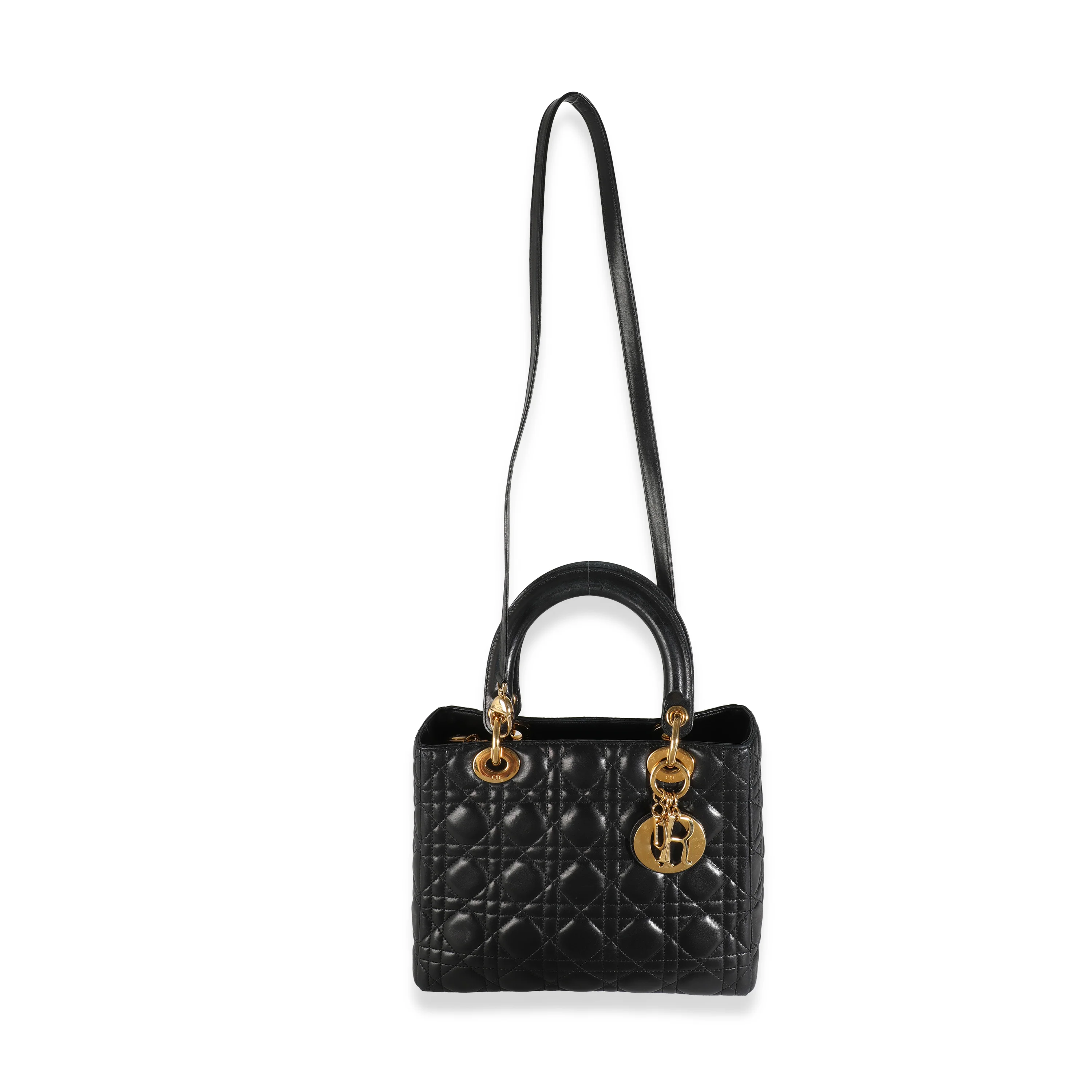 Vintage Black Lambskin Cannage Medium Lady Dior - Image 8