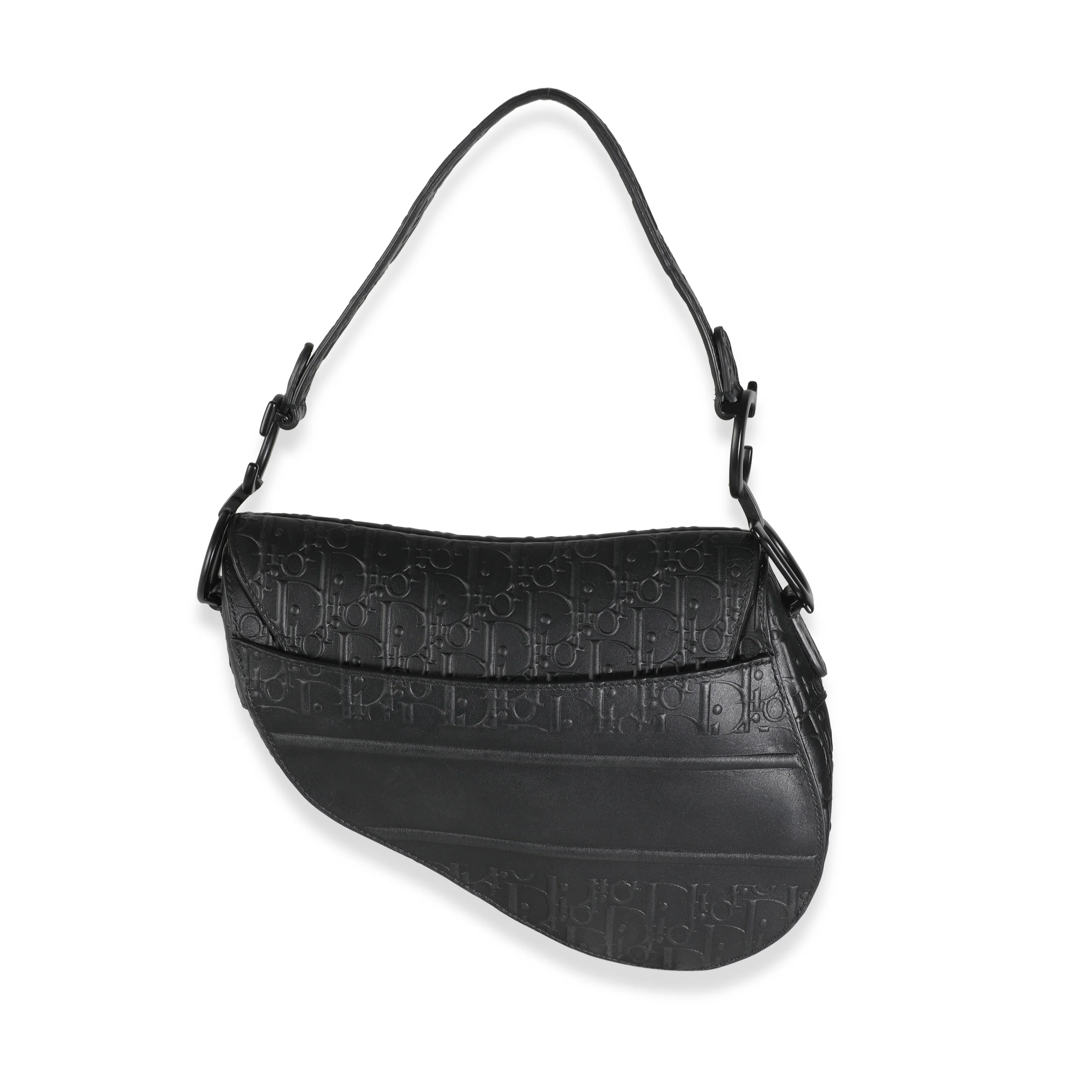 Black Oblique Embossed Calfskin Medium Saddle Bag - Image 4
