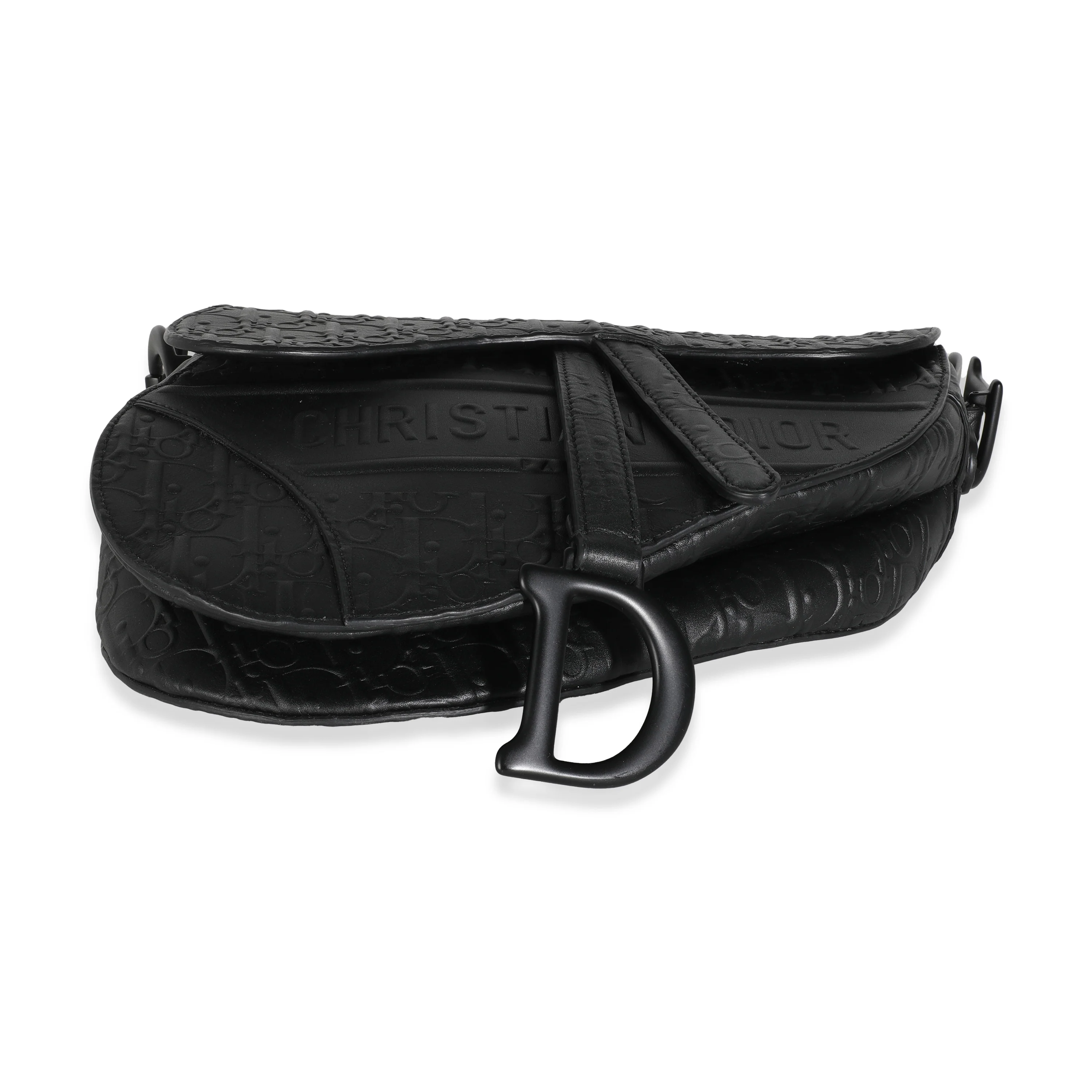 Black Oblique Embossed Calfskin Medium Saddle Bag - Image 5