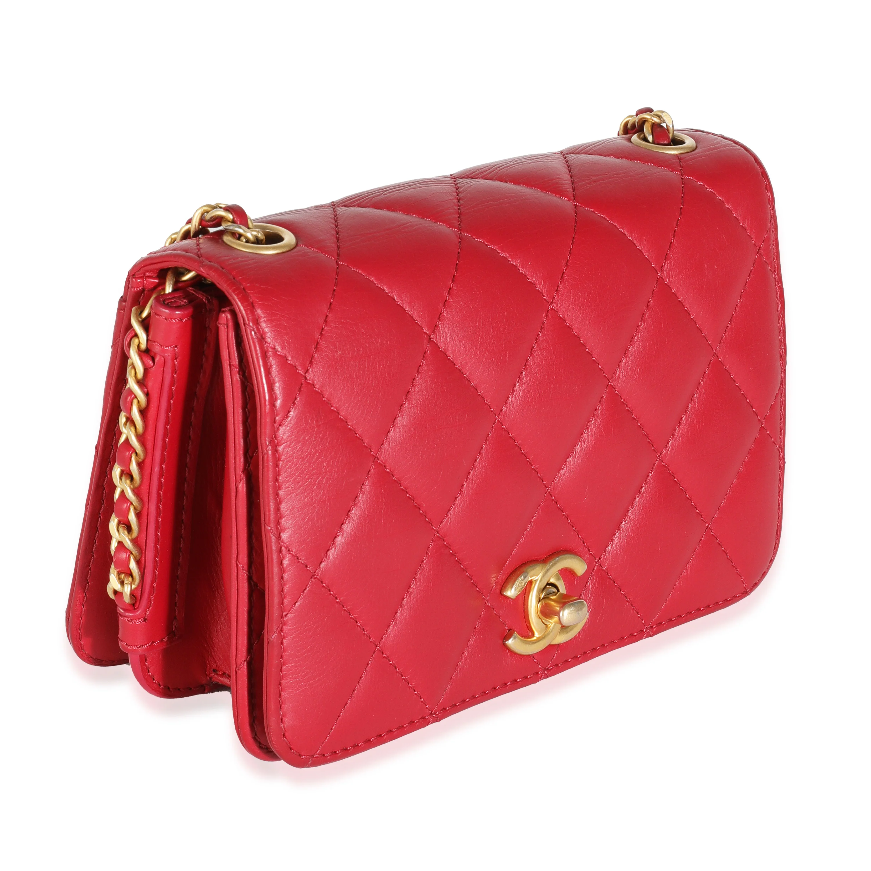 Red Quilted Lambskin Side Chain Mini Flap Bag - Image 3