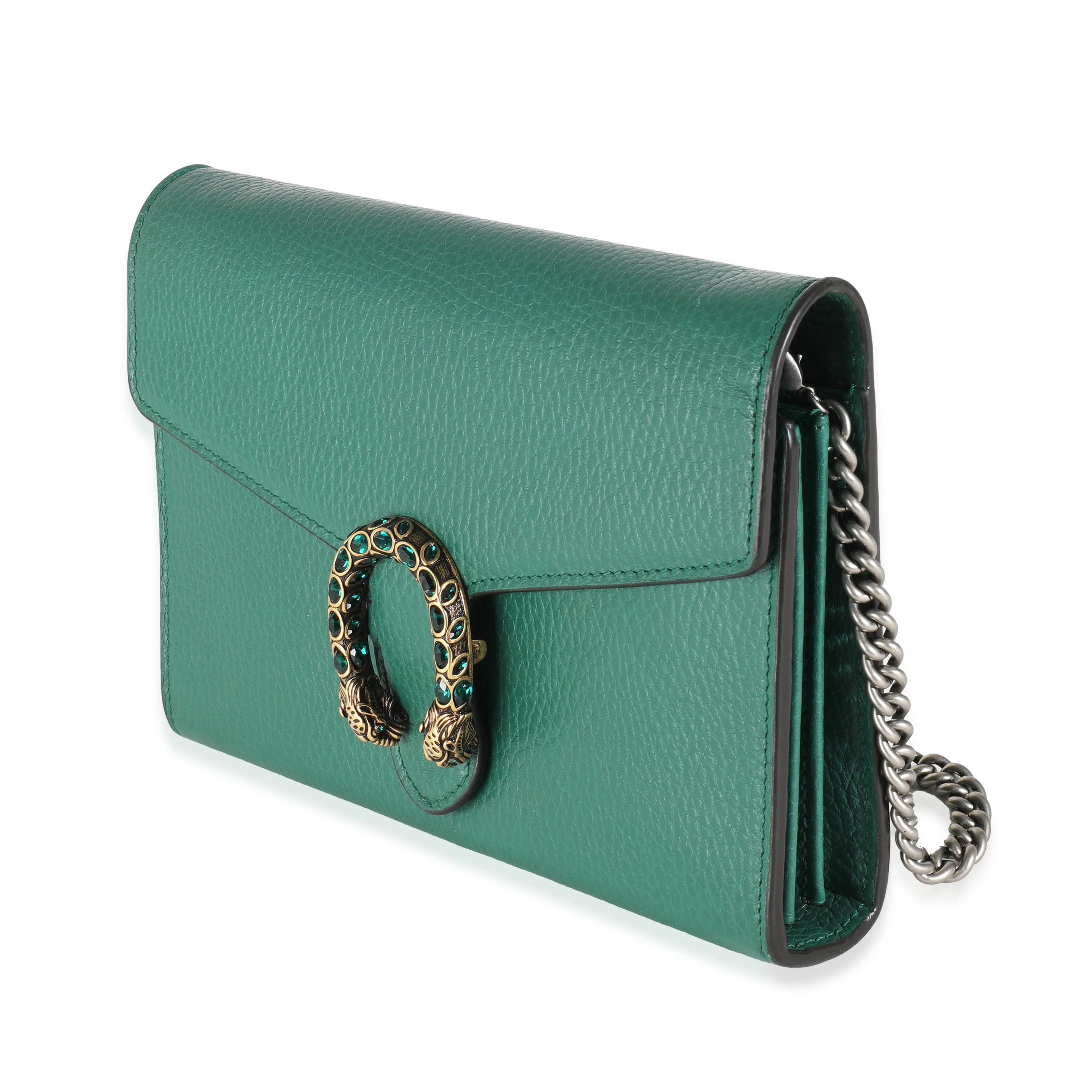 Emerald Green Pebbled Calfskin Mini Dionysus Chain Wallet - Image 2