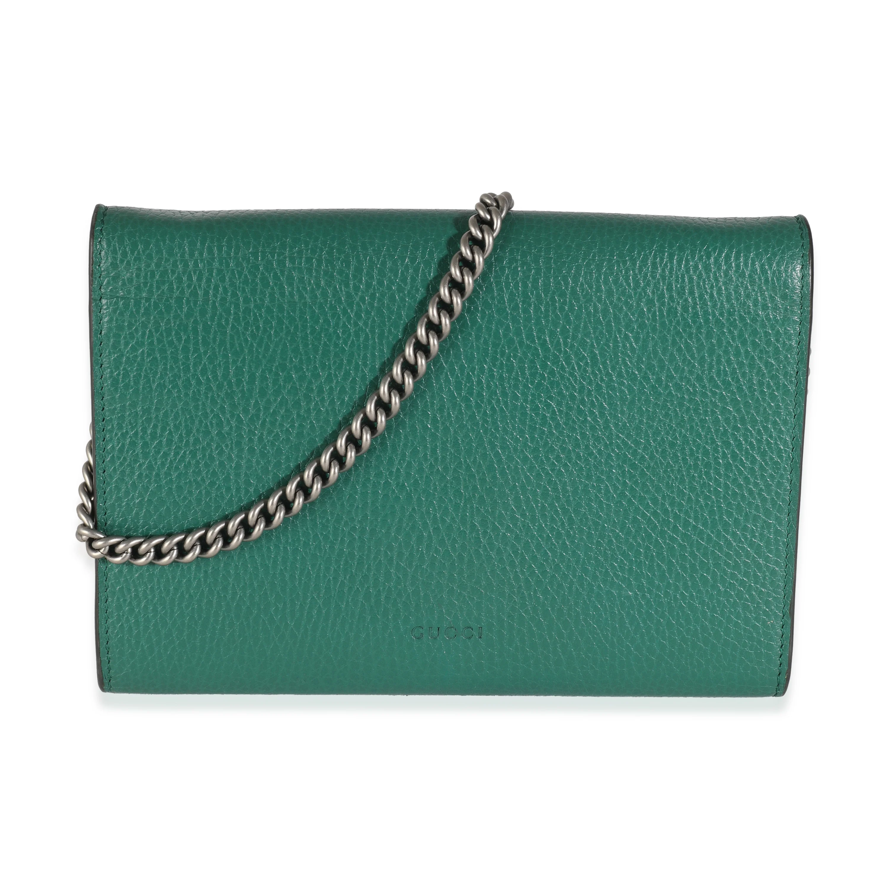 Emerald Green Pebbled Calfskin Mini Dionysus Chain Wallet - Image 4