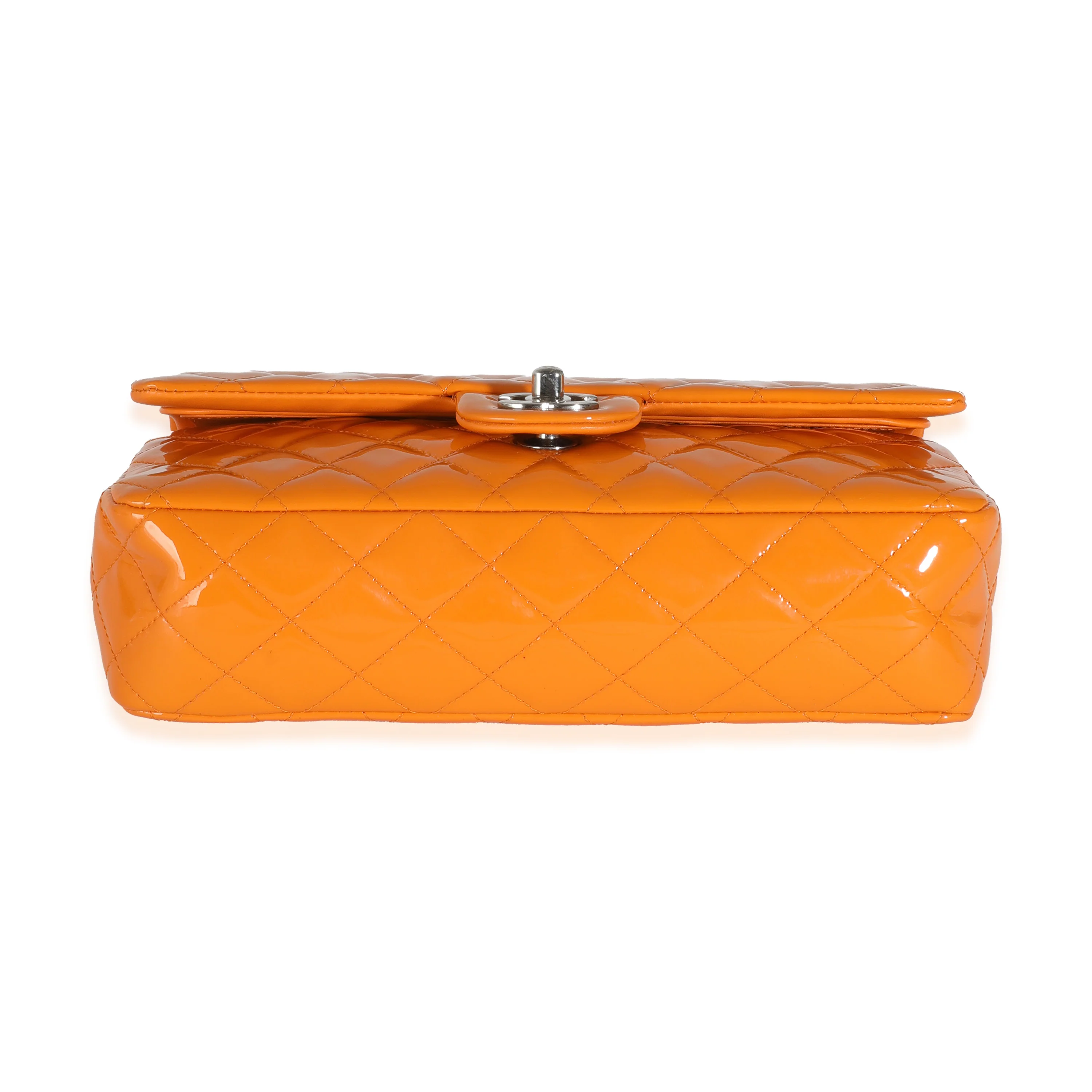 Orange Quilted Patent Medium Classic Double Flap Bag - Image 5