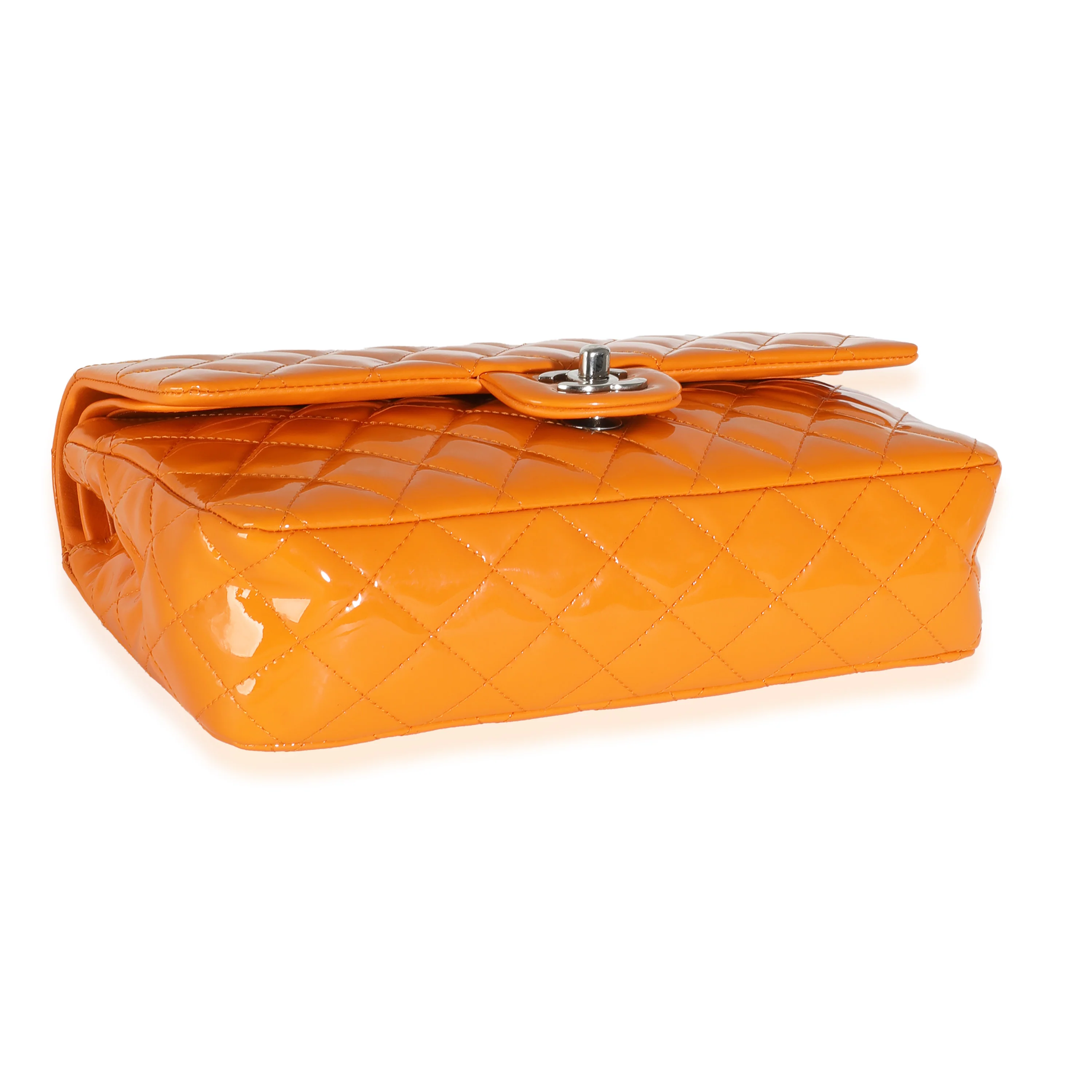 Orange Quilted Patent Medium Classic Double Flap Bag - Image 6