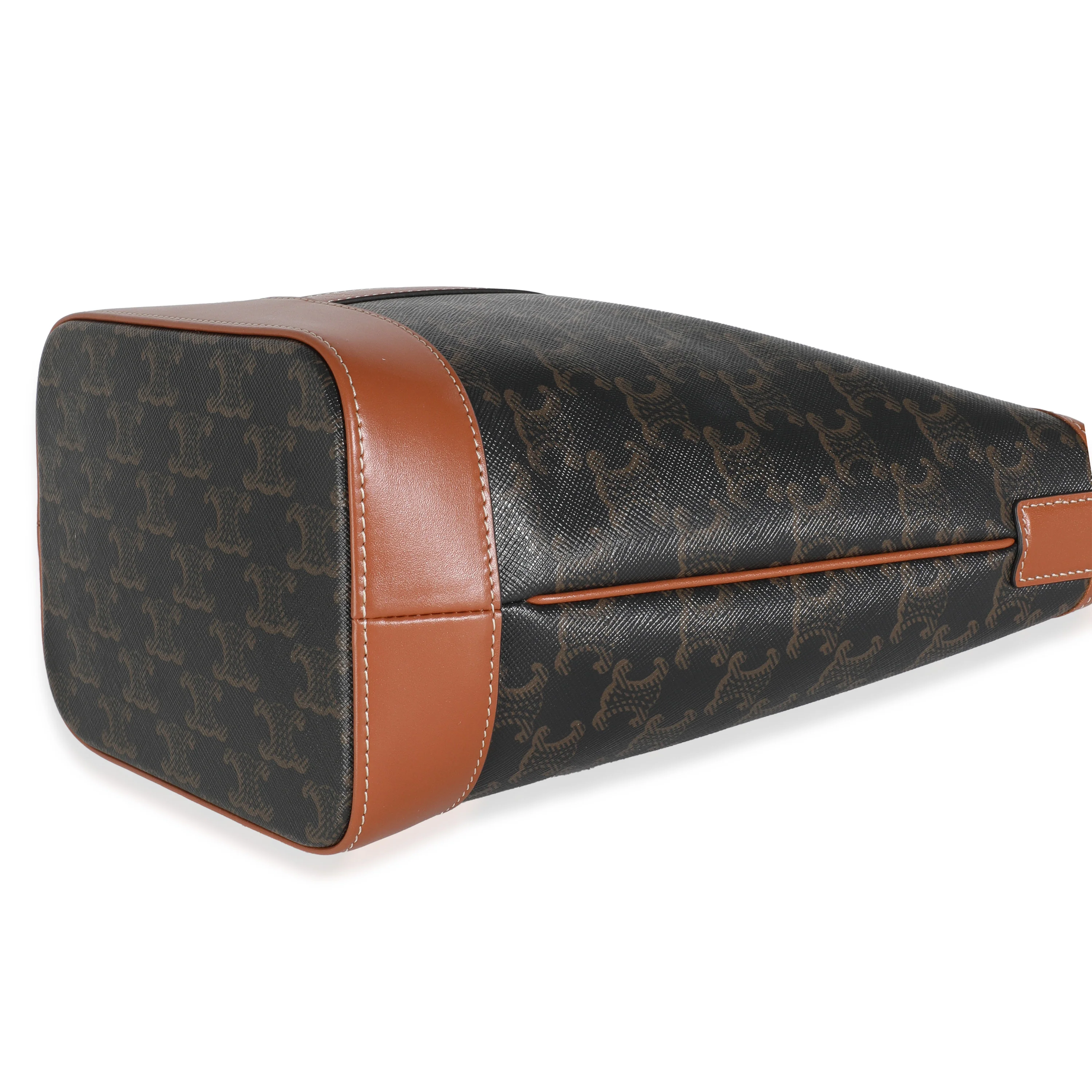 Tan Calfskin Triomphe Canvas Small Bucket Bag - Image 6