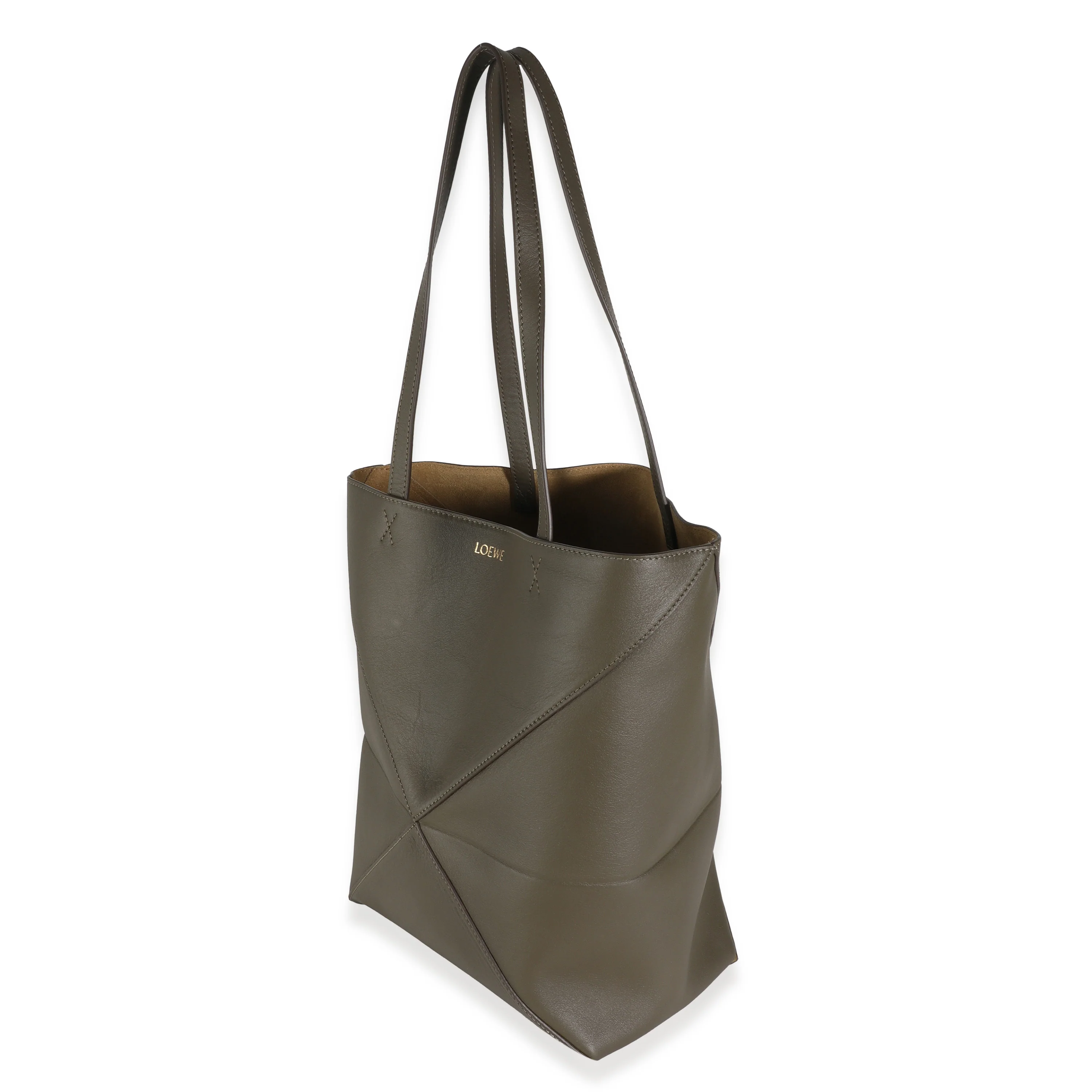 Khaki Shiny Calfskin Medium Puzzle Tote - Image 2