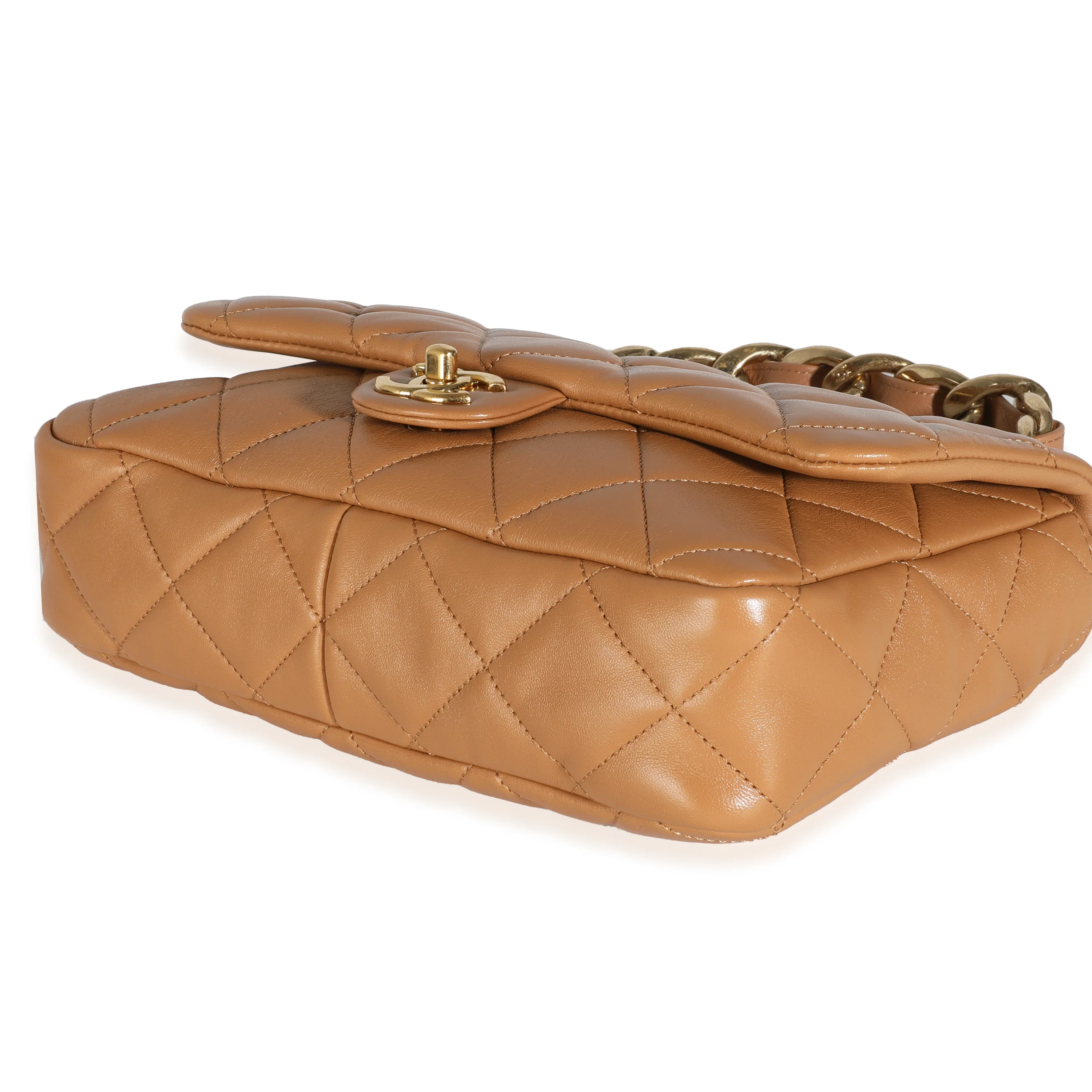 Tan Quilted Lambskin Medium Funky Town Flap Bag - Image 7