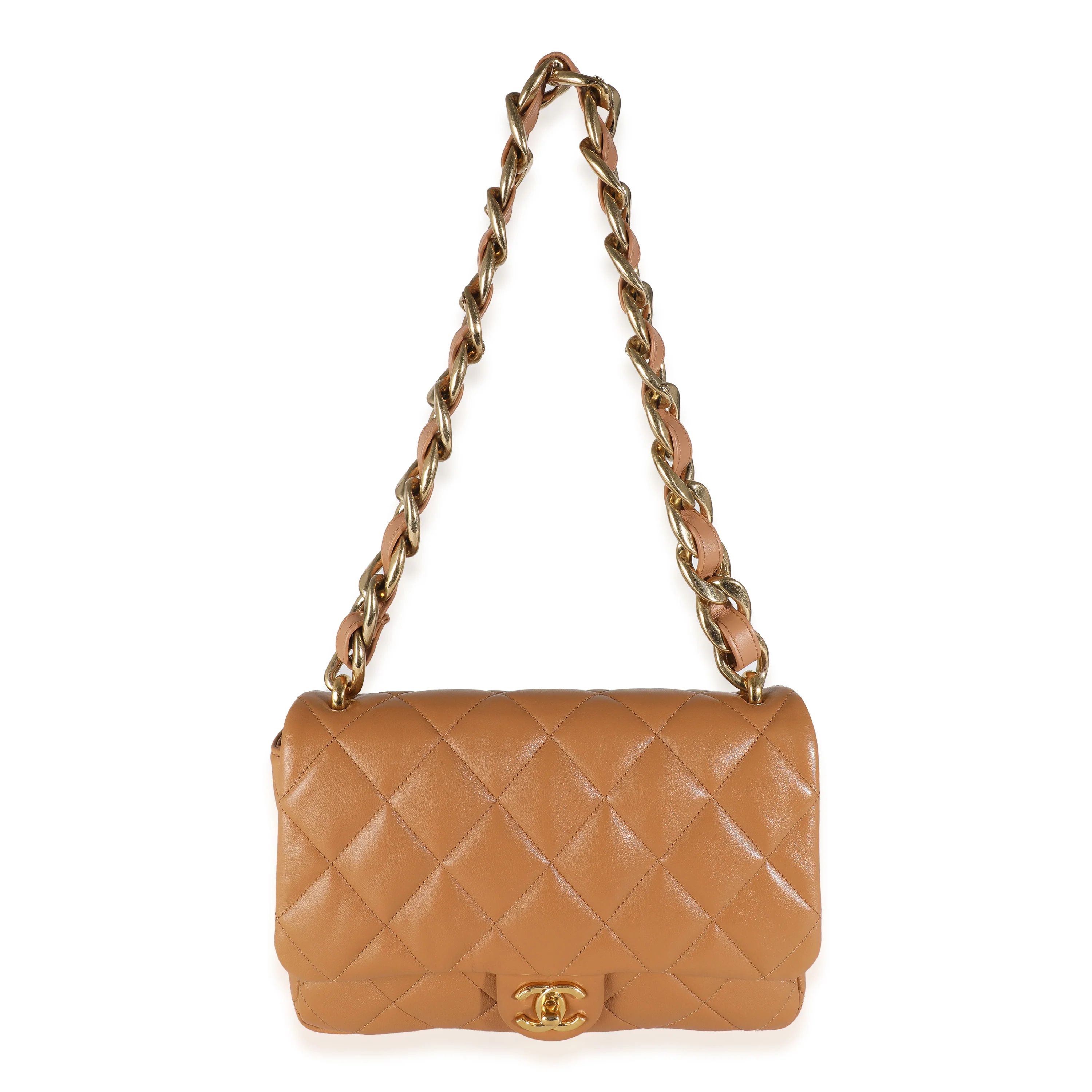Tan Quilted Lambskin Medium Funky Town Flap Bag - Image 8