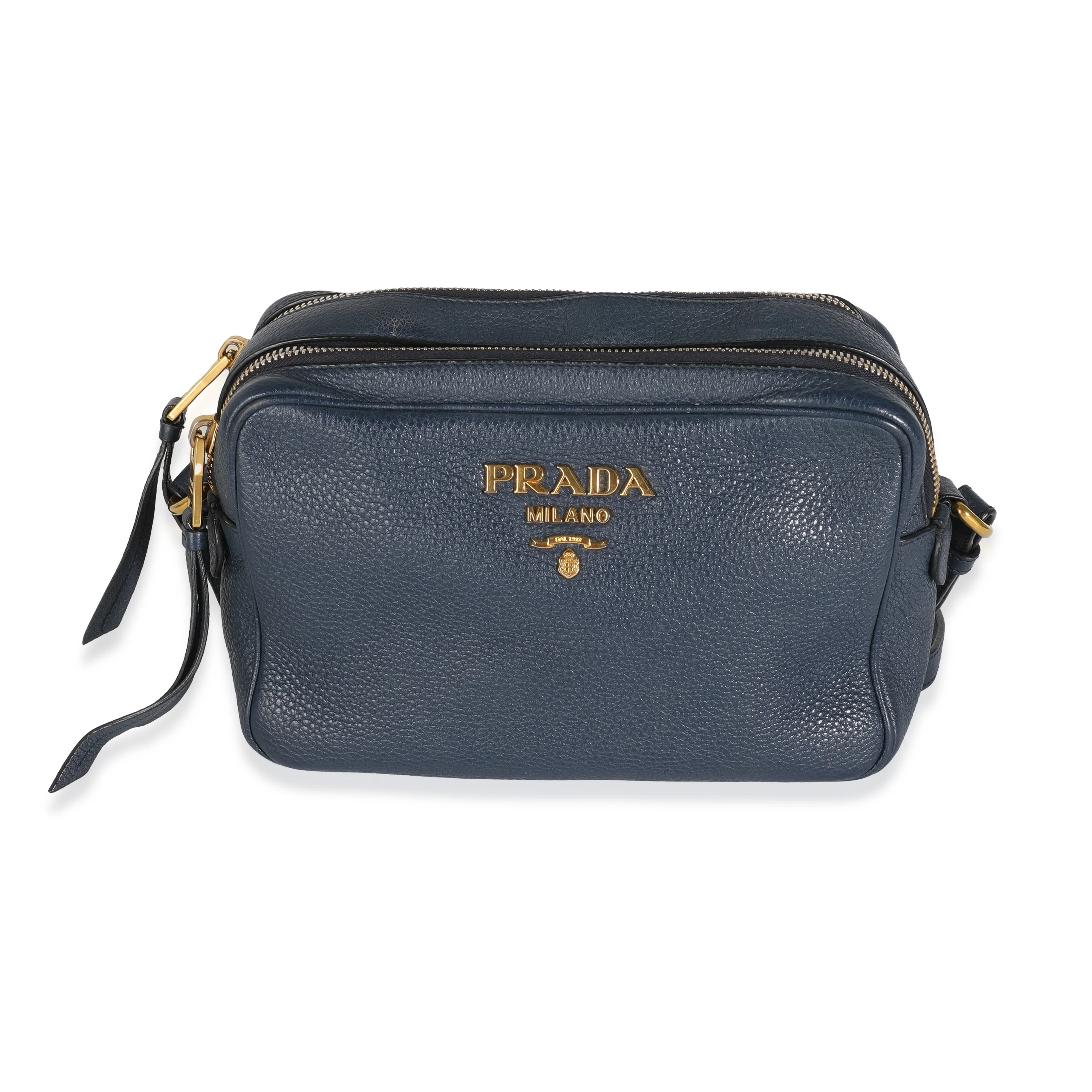 Navy Vitello Daino Double Zip Camera Bag