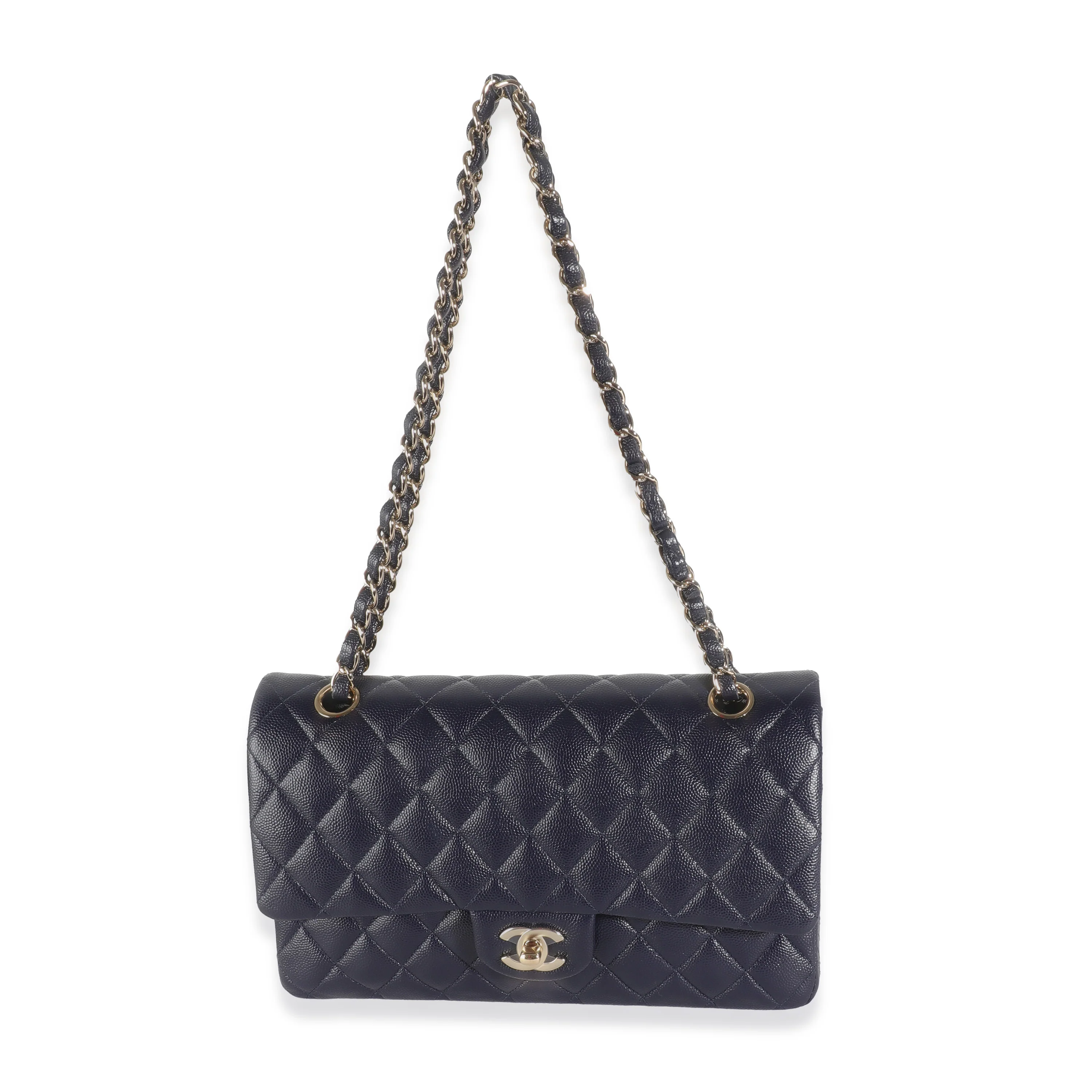 Navy Quilted Caviar Medium Classic Double Flap Handbag - Image 8