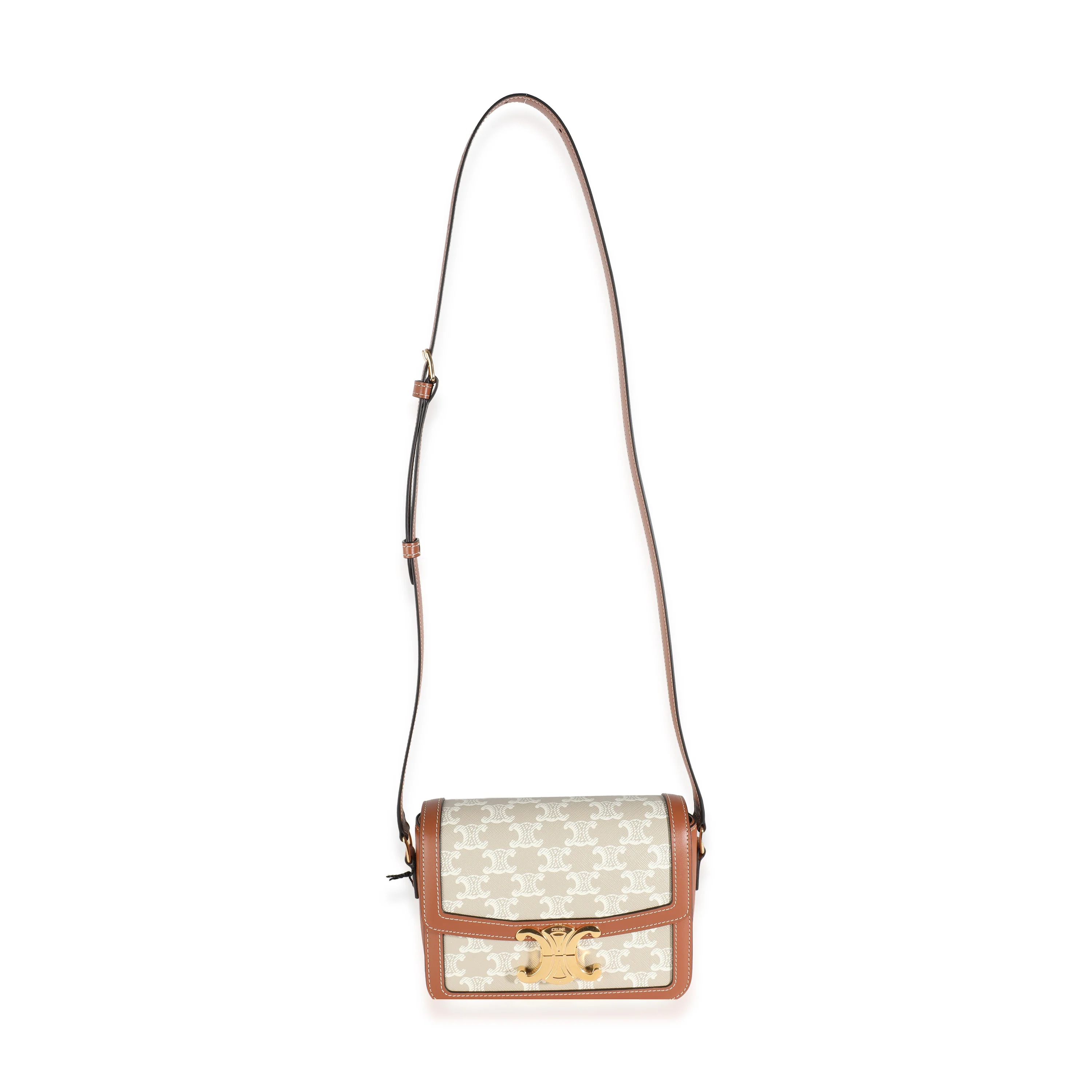 White Calfskin Triomphe Canvas Teen Triomphe Bag - Image 8