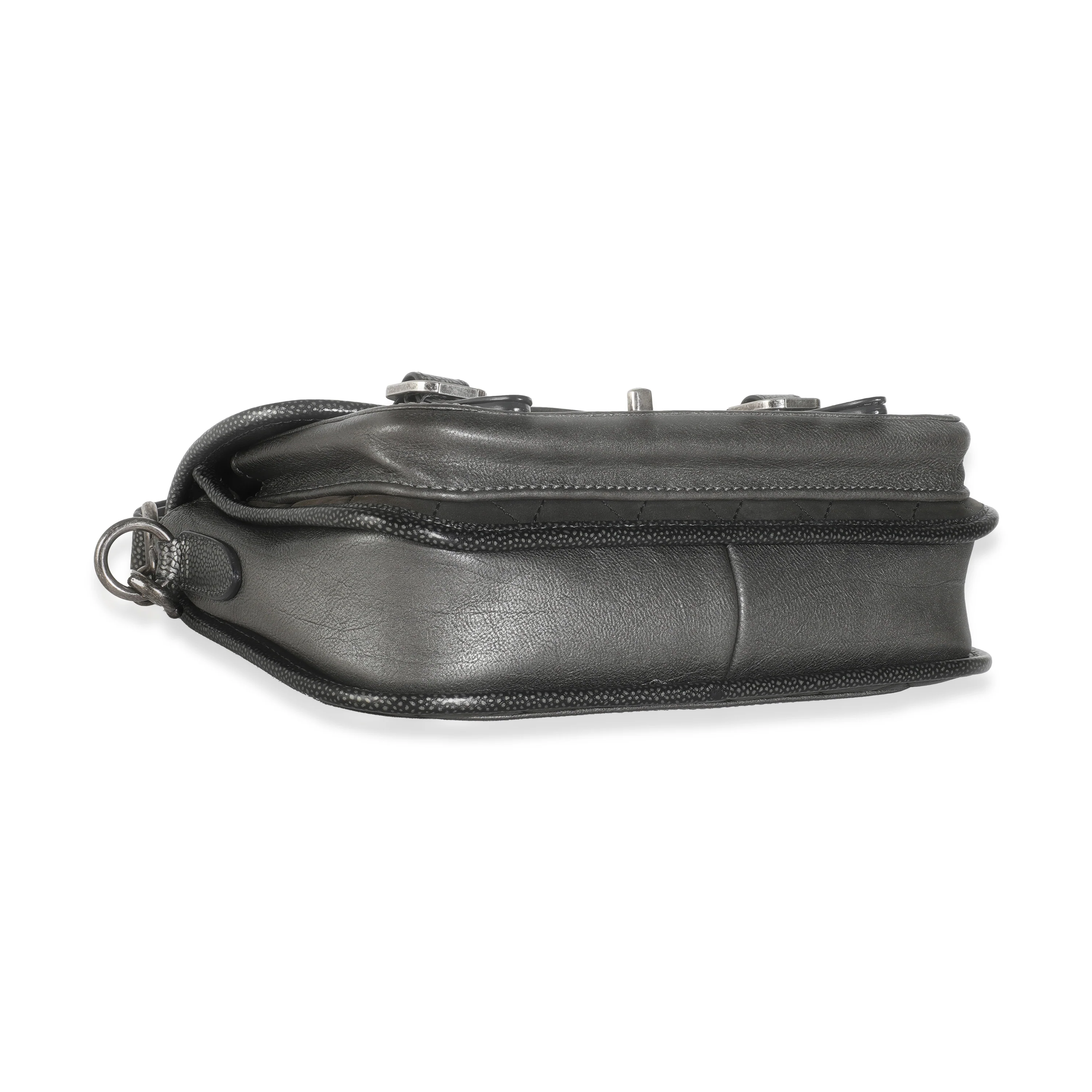 Dark Grey Iridescent Calfskin Back To School Messenger Flap Bag - Image 6