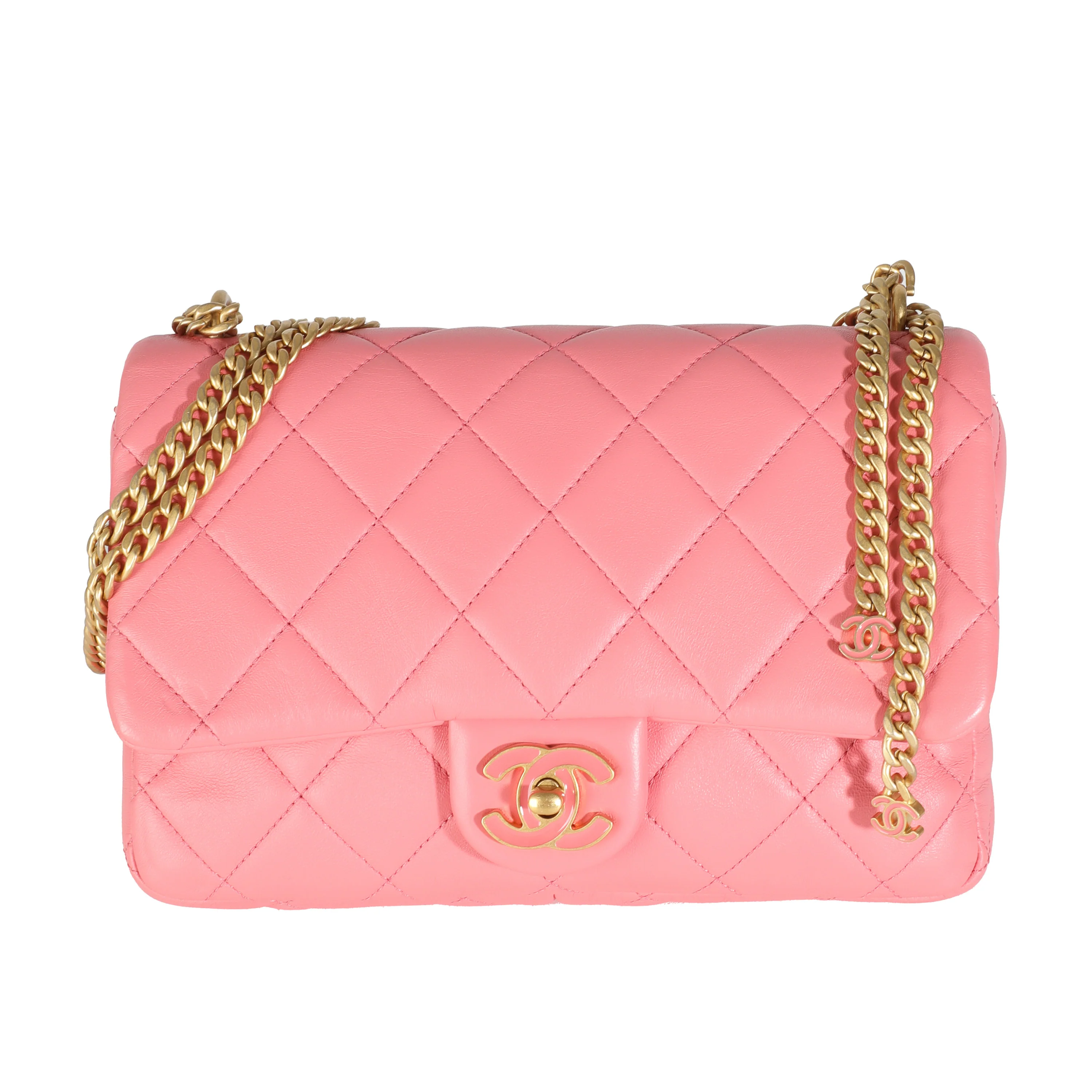Pink Quilted Lambskin Pending CC Small Square Flap