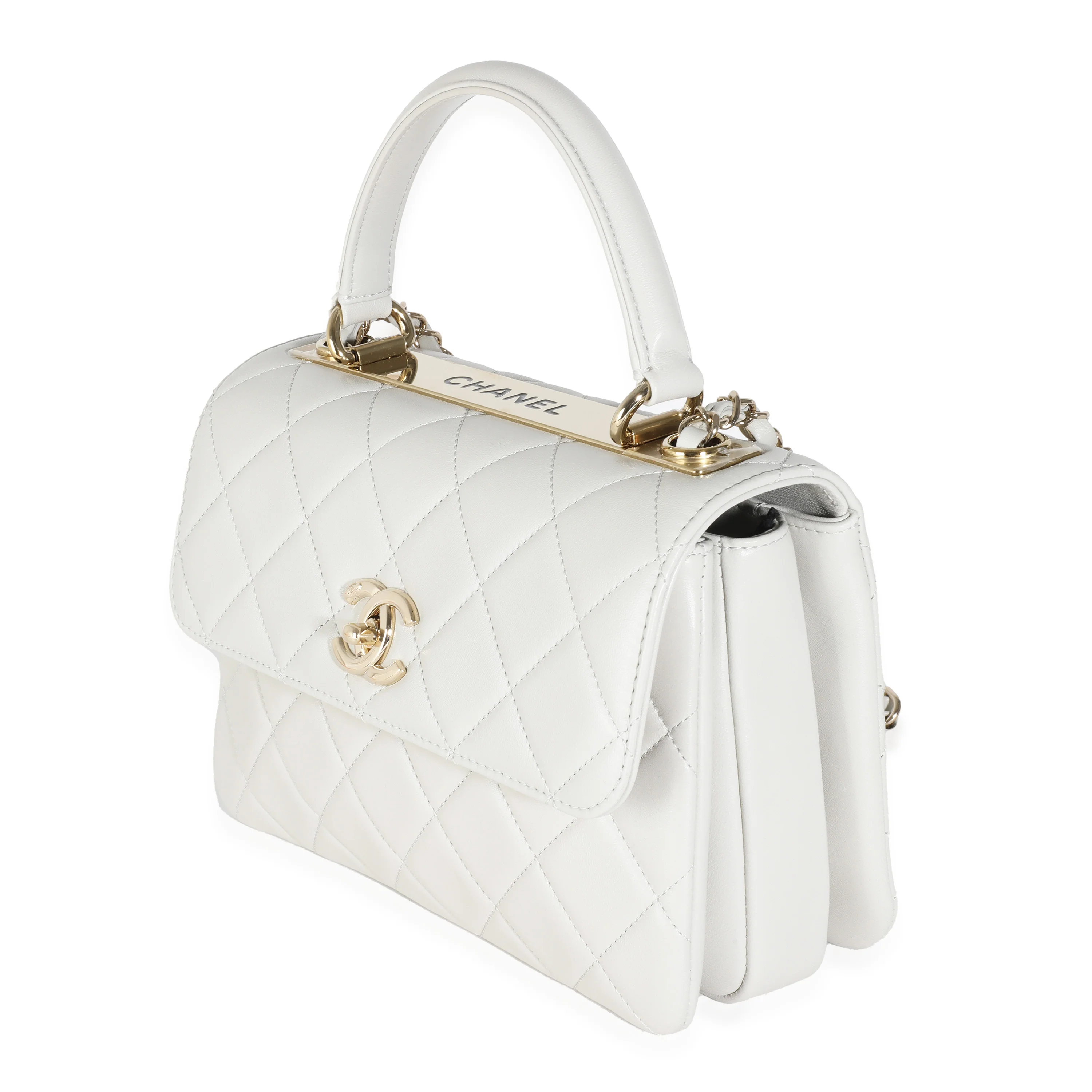 Grey Quilted Lambskin Small Trendy CC Top Handle Flap Bag - Image 2