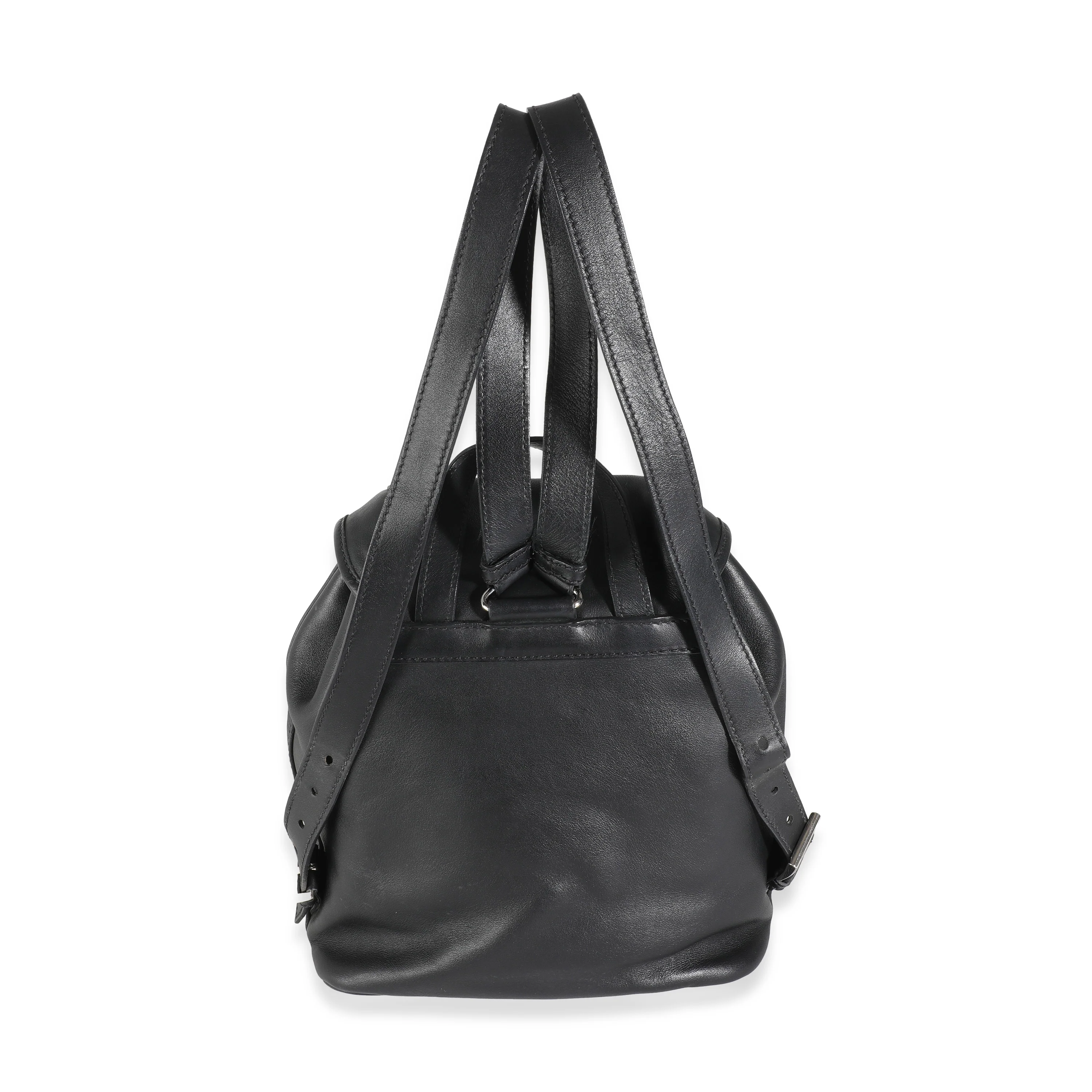 Black Leather Logo Double Pocket Drawstring Backpack - Image 4
