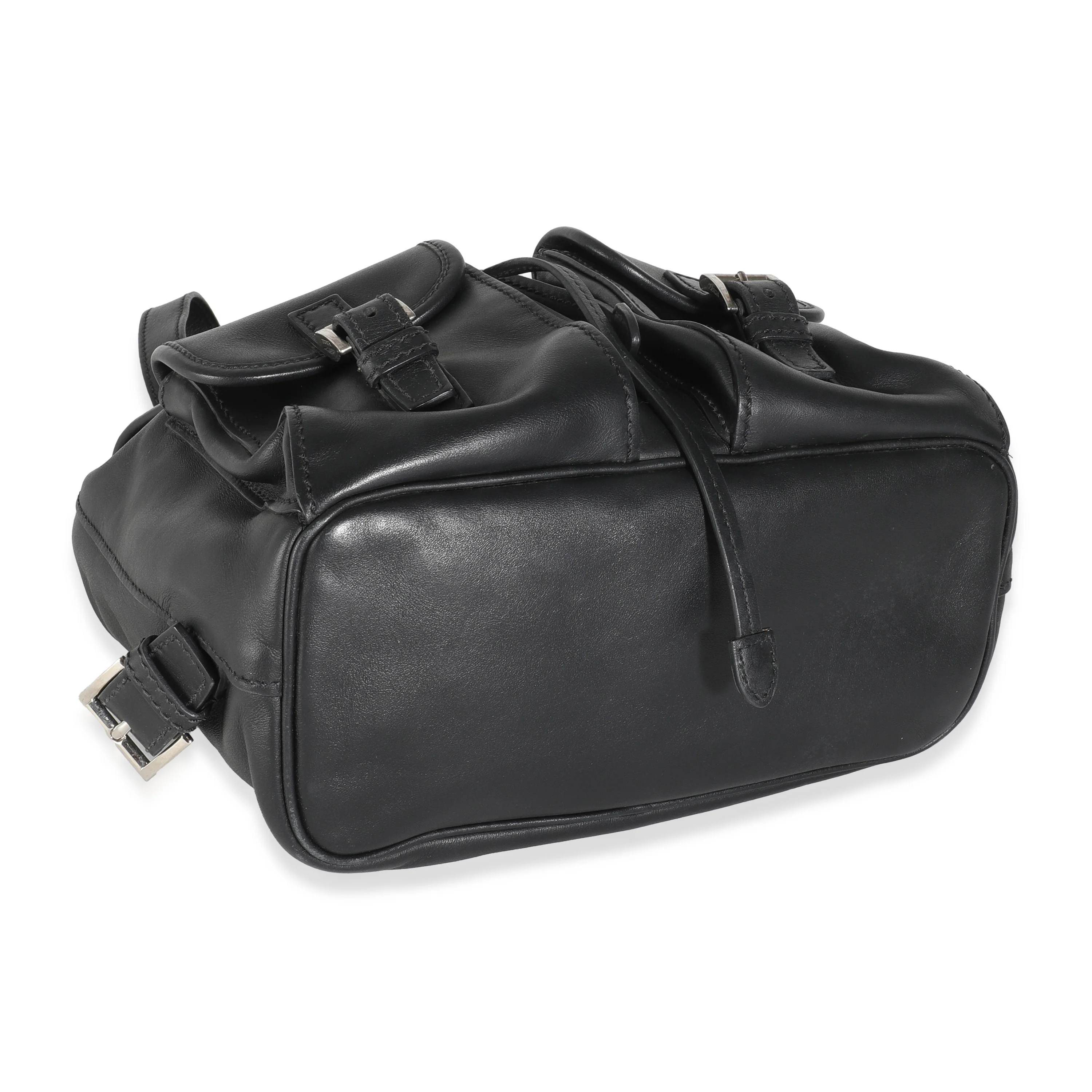 Black Leather Logo Double Pocket Drawstring Backpack - Image 6
