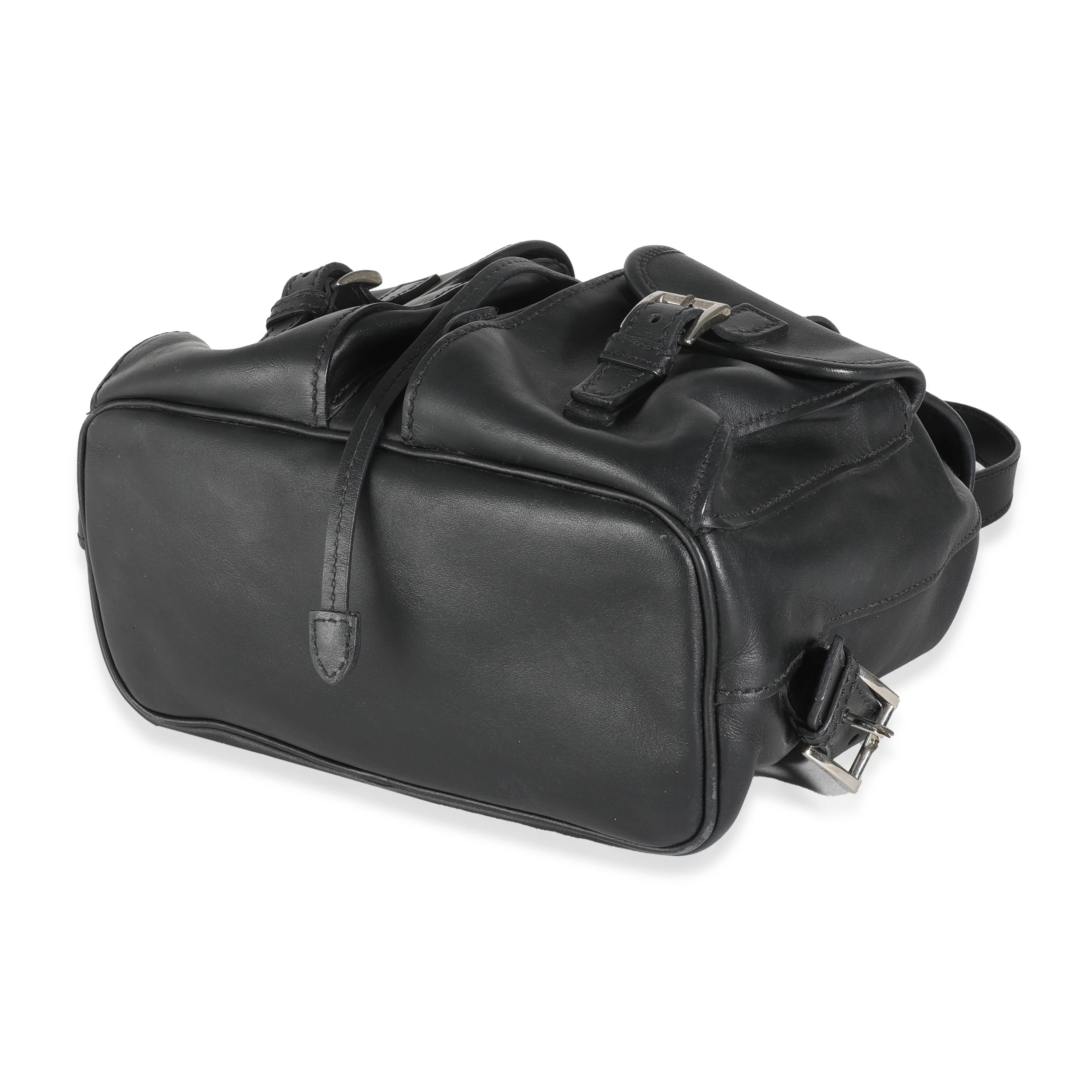 Black Leather Logo Double Pocket Drawstring Backpack - Image 7