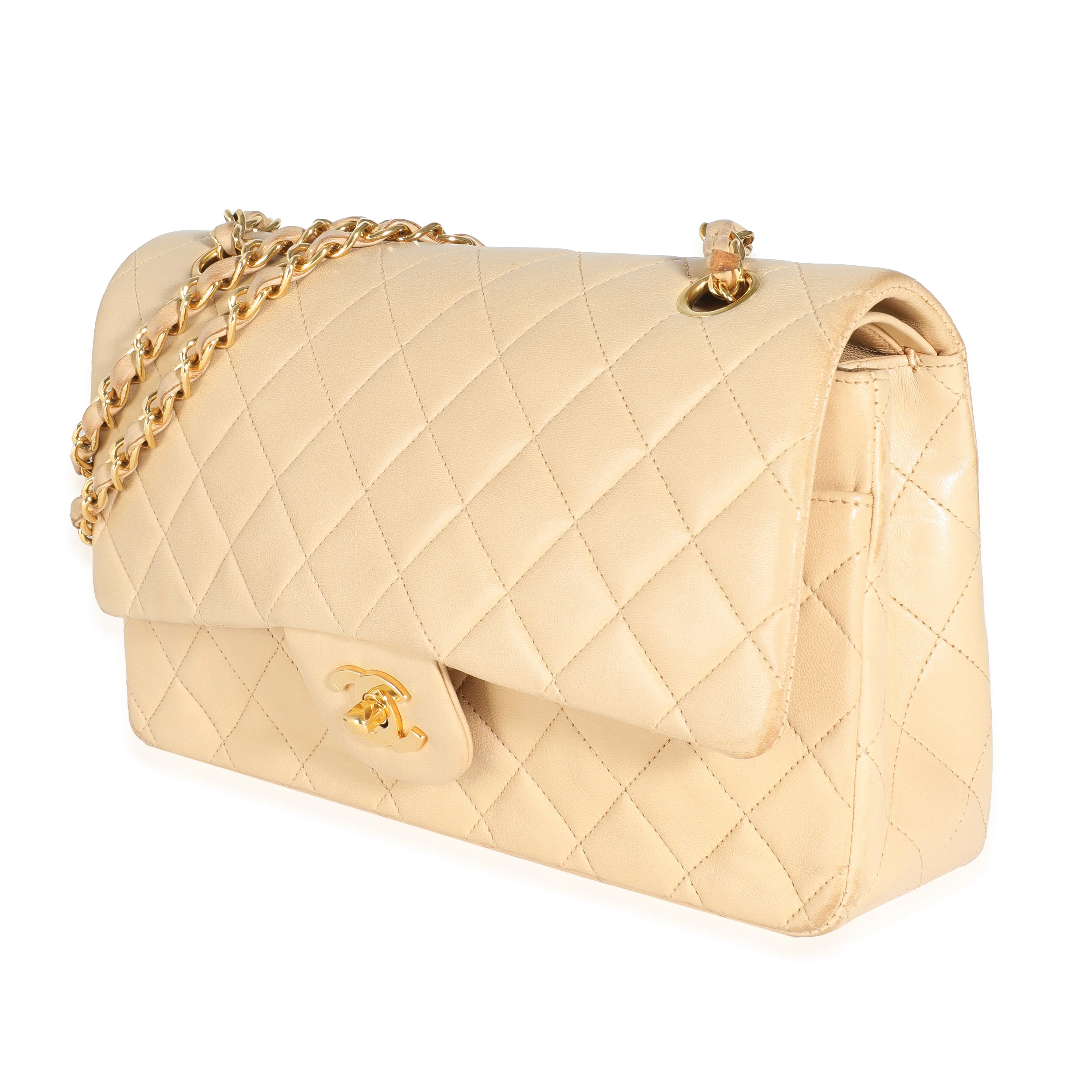 Vintage 24K Beige Quilted Lambskin Medium Classic Double Flap Bag - Image 2