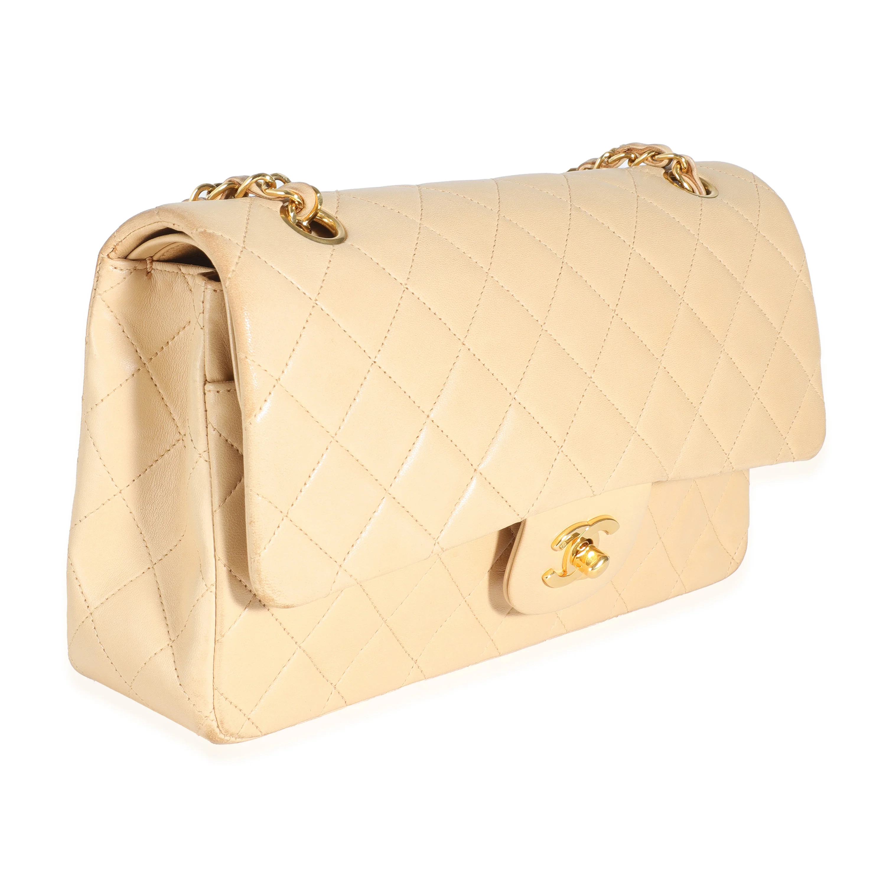 Vintage 24K Beige Quilted Lambskin Medium Classic Double Flap Bag - Image 3