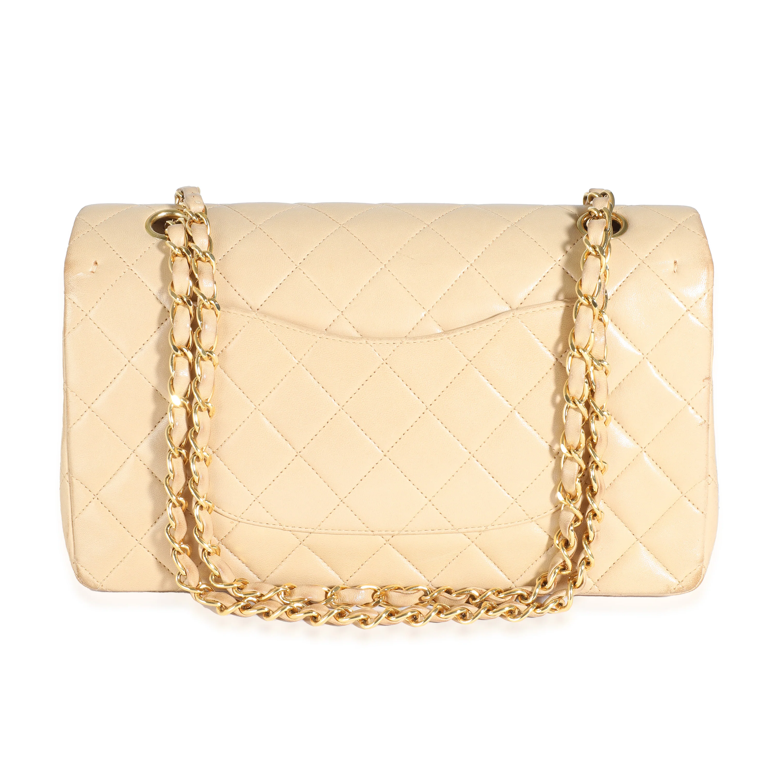 Vintage 24K Beige Quilted Lambskin Medium Classic Double Flap Bag - Image 4