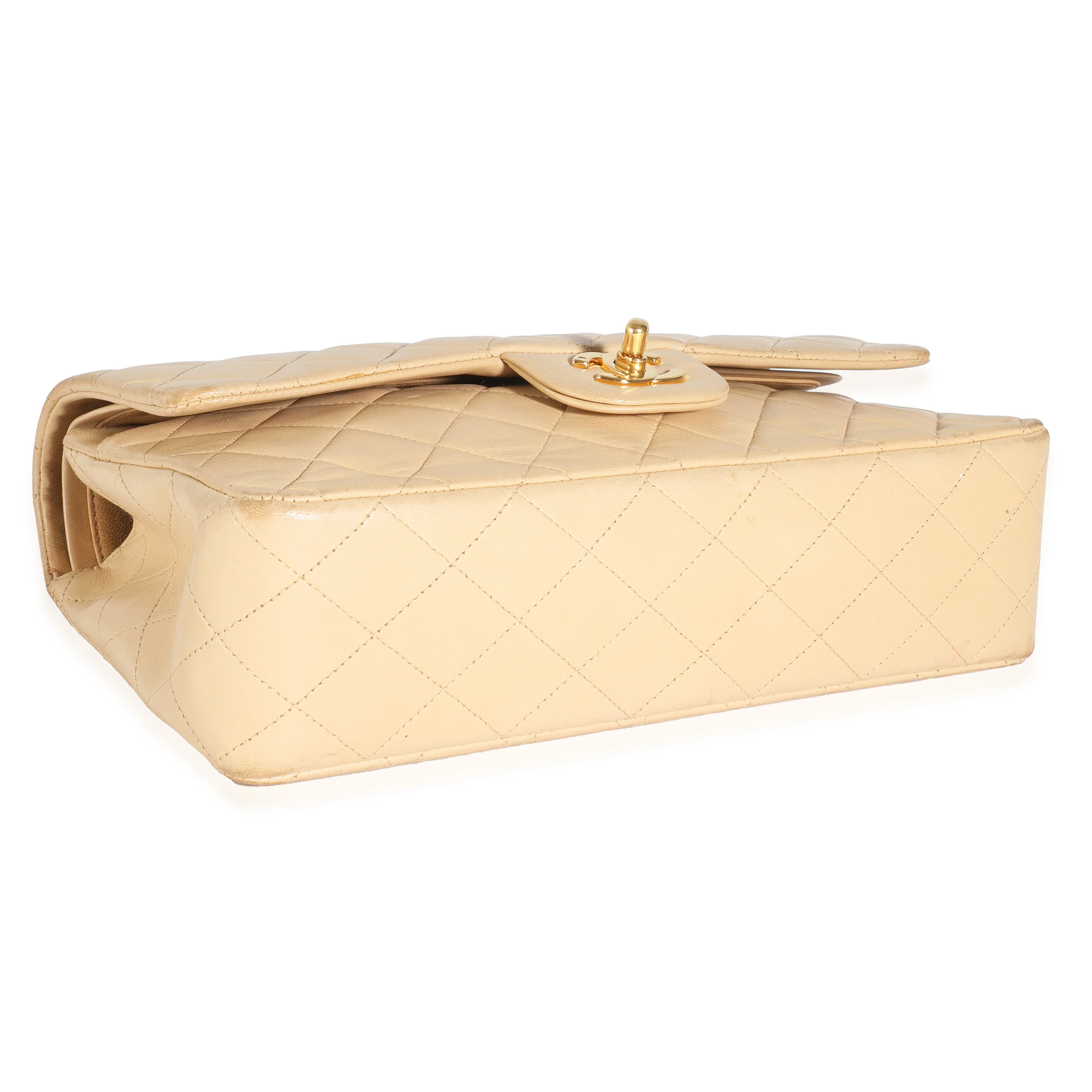 Vintage 24K Beige Quilted Lambskin Medium Classic Double Flap Bag - Image 6