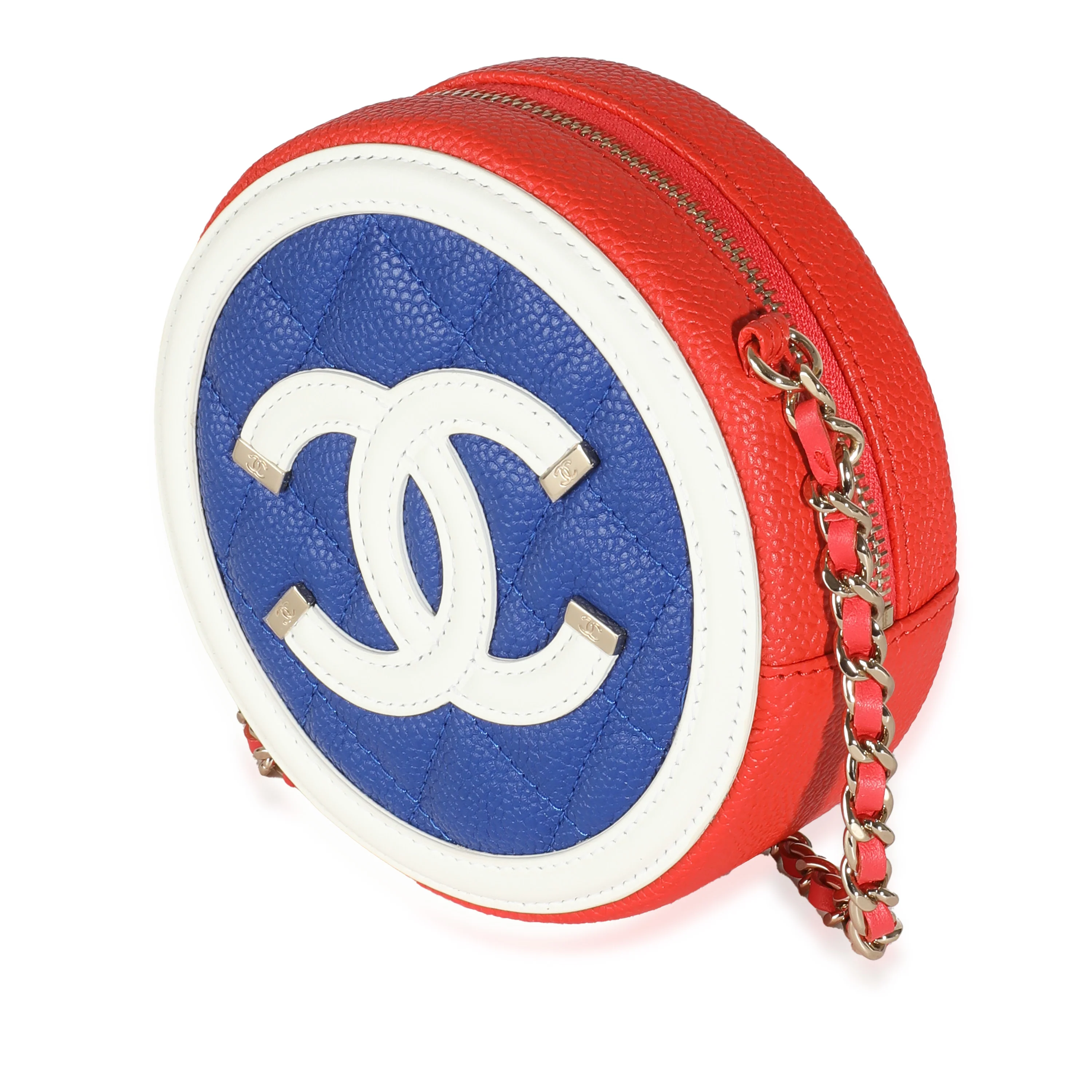Multicolor Quilted Caviar Round Filigree Handbag With Chain - Image 2