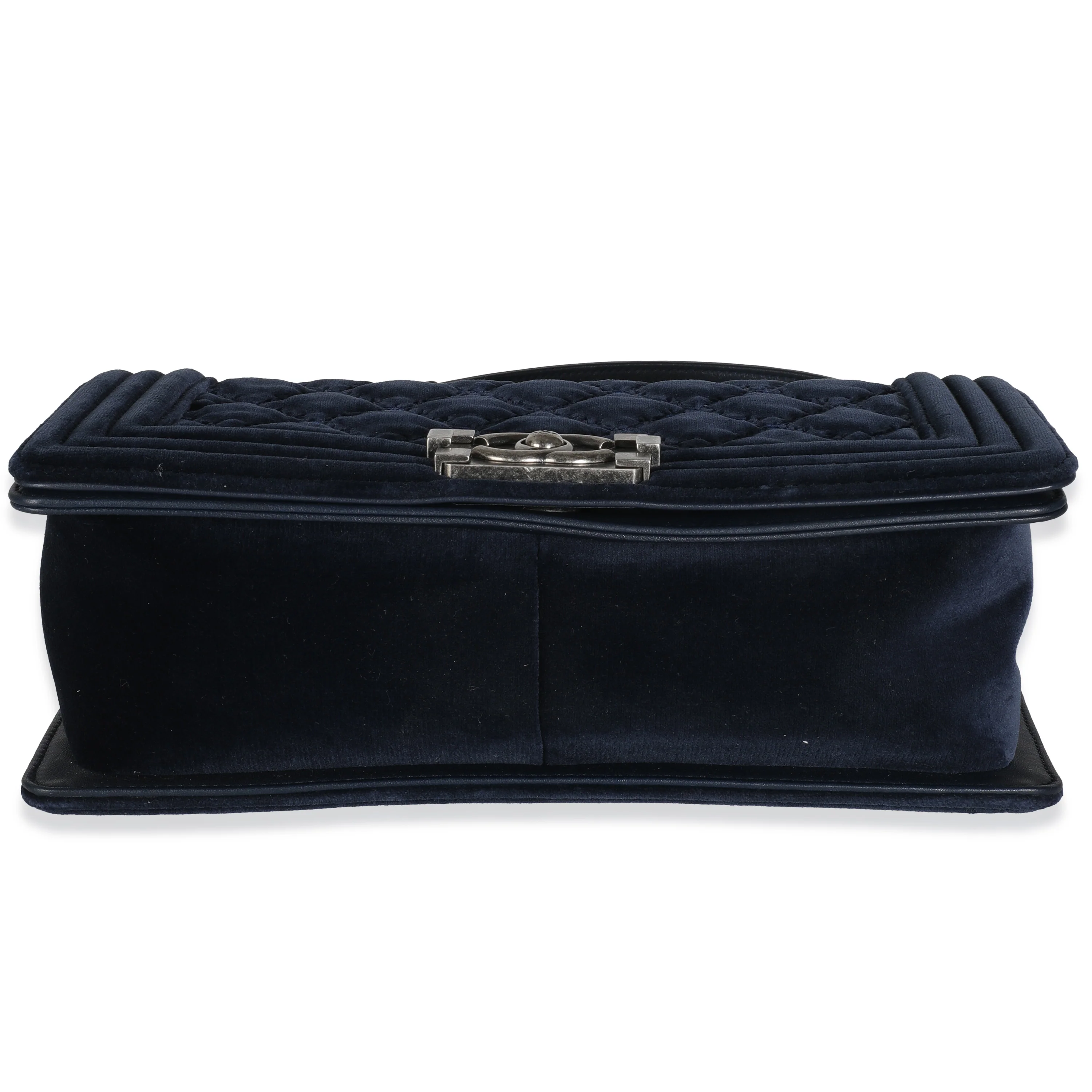 Navy Quilted Velvet Old Medium Boy Bag - Image 5
