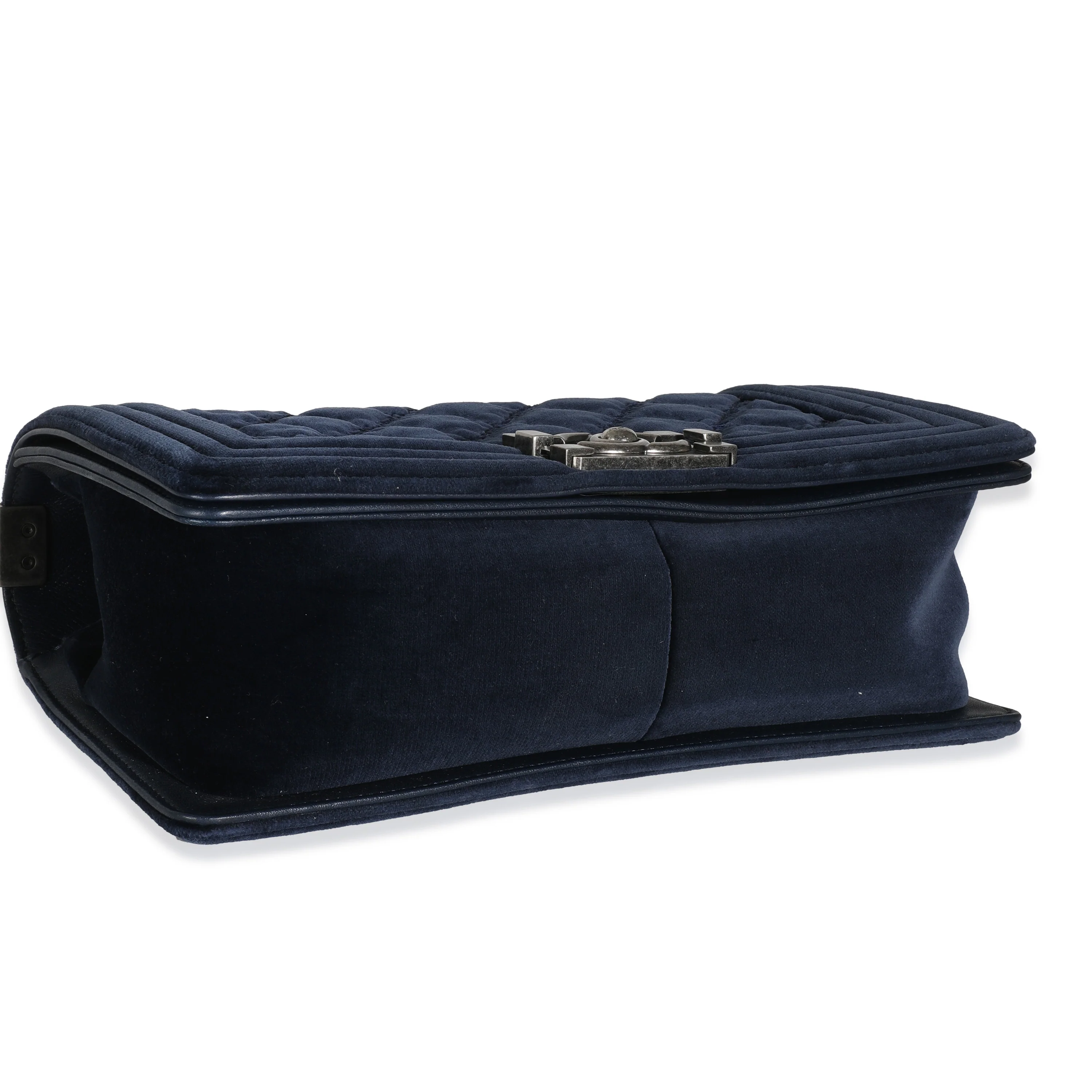 Navy Quilted Velvet Old Medium Boy Bag - Image 6