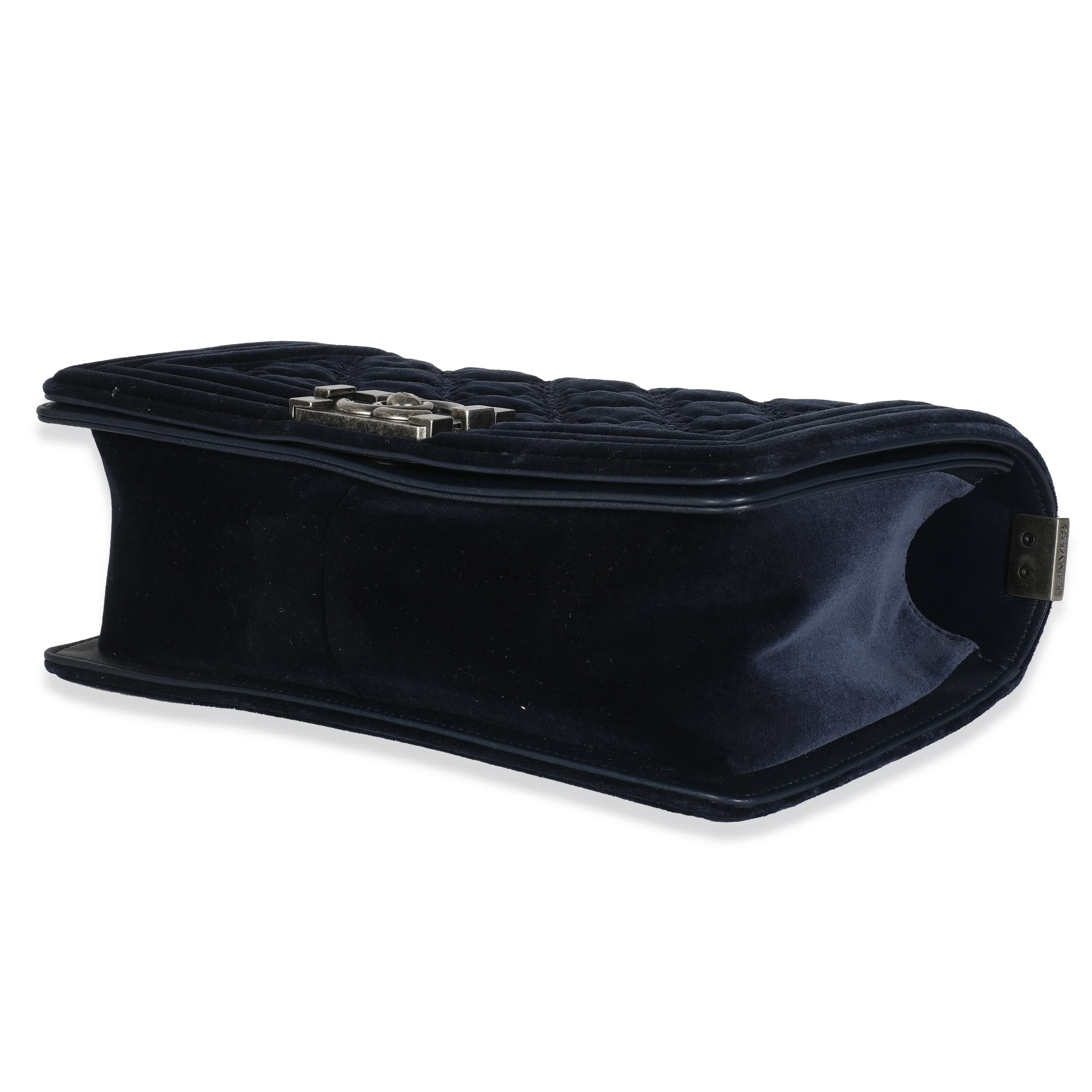 Navy Quilted Velvet Old Medium Boy Bag - Image 7