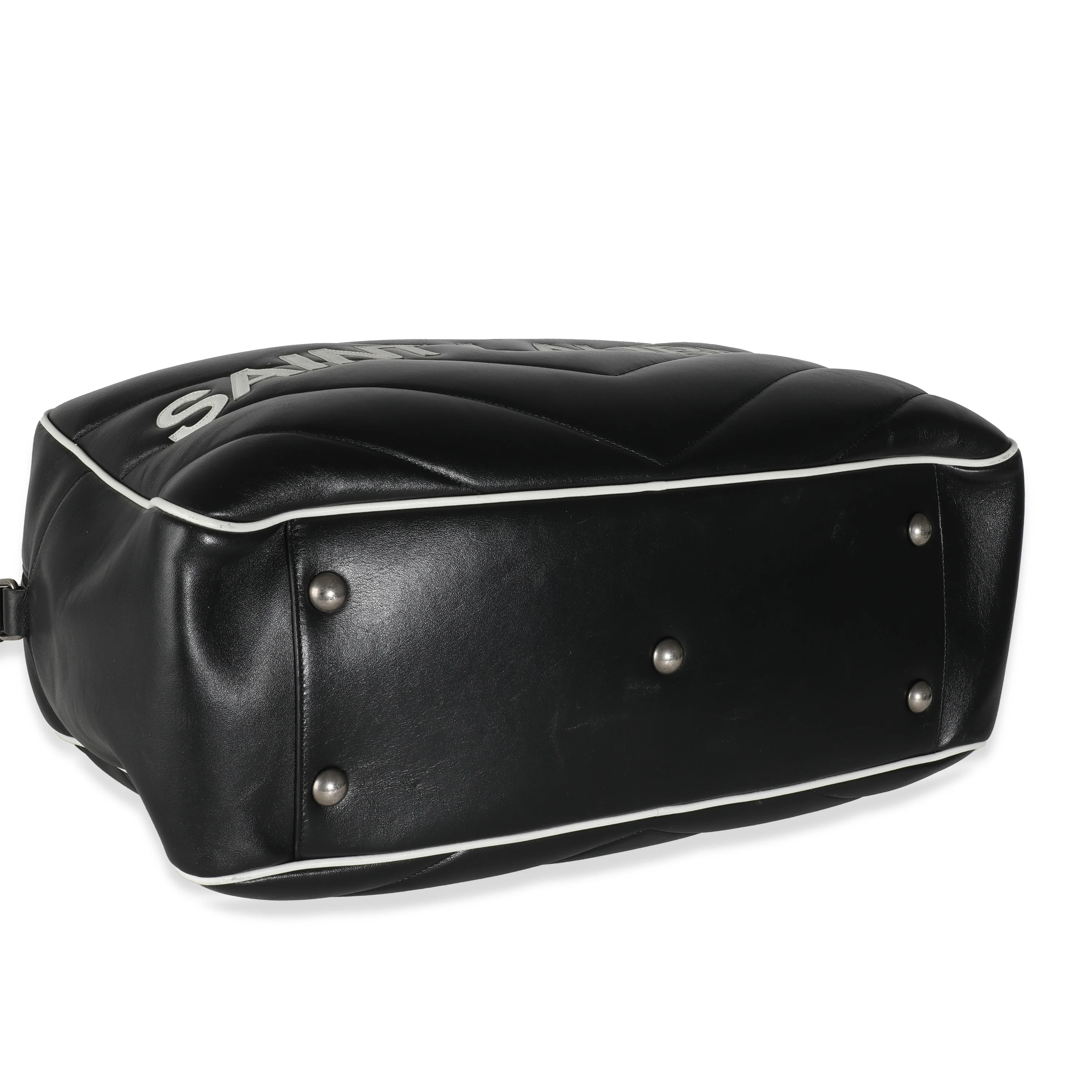 Black Calfskin Medium Miles Logo Bowler Duffle Bag - Image 8