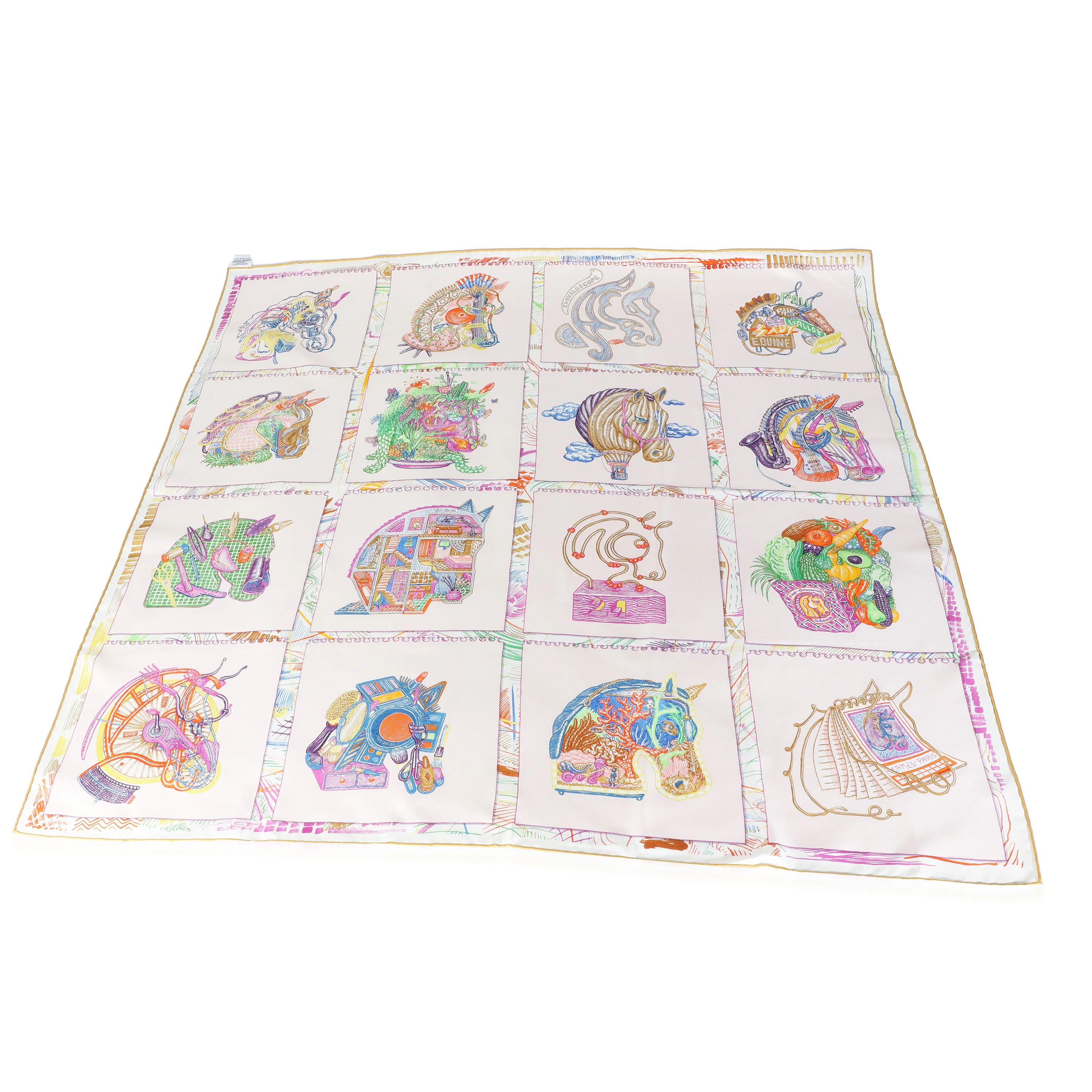 Rose Nacre Vert Multicolor Silk Chevaloscope Scarf 90