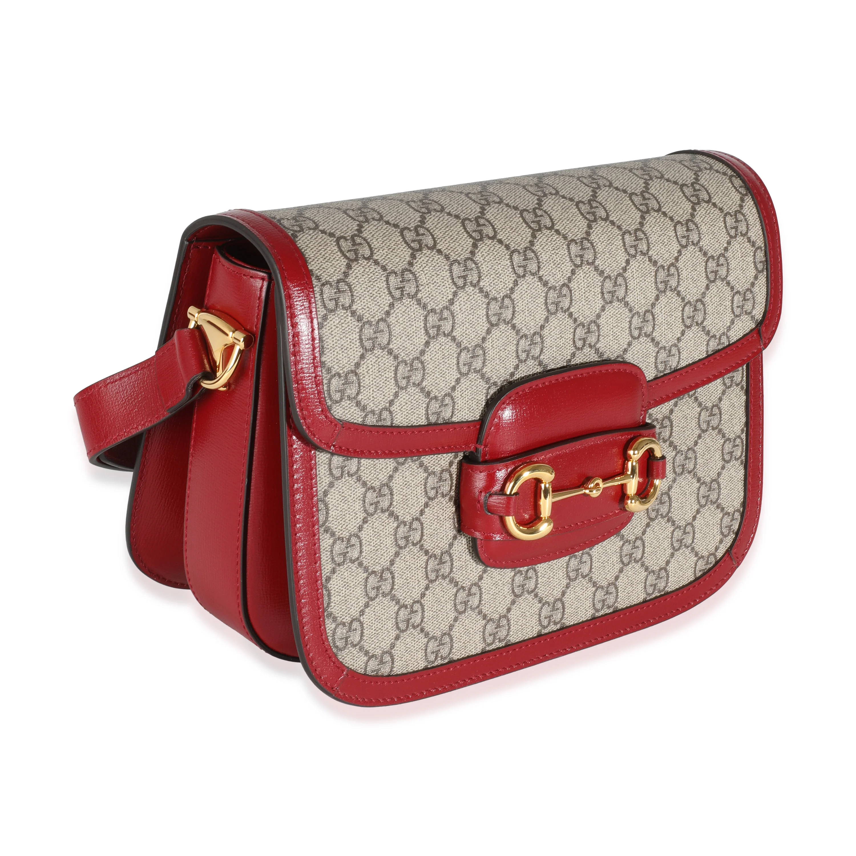 Red Calfskin Beige GG Supreme Canvas Horsebit 1955 Shoulder Bag - Image 3