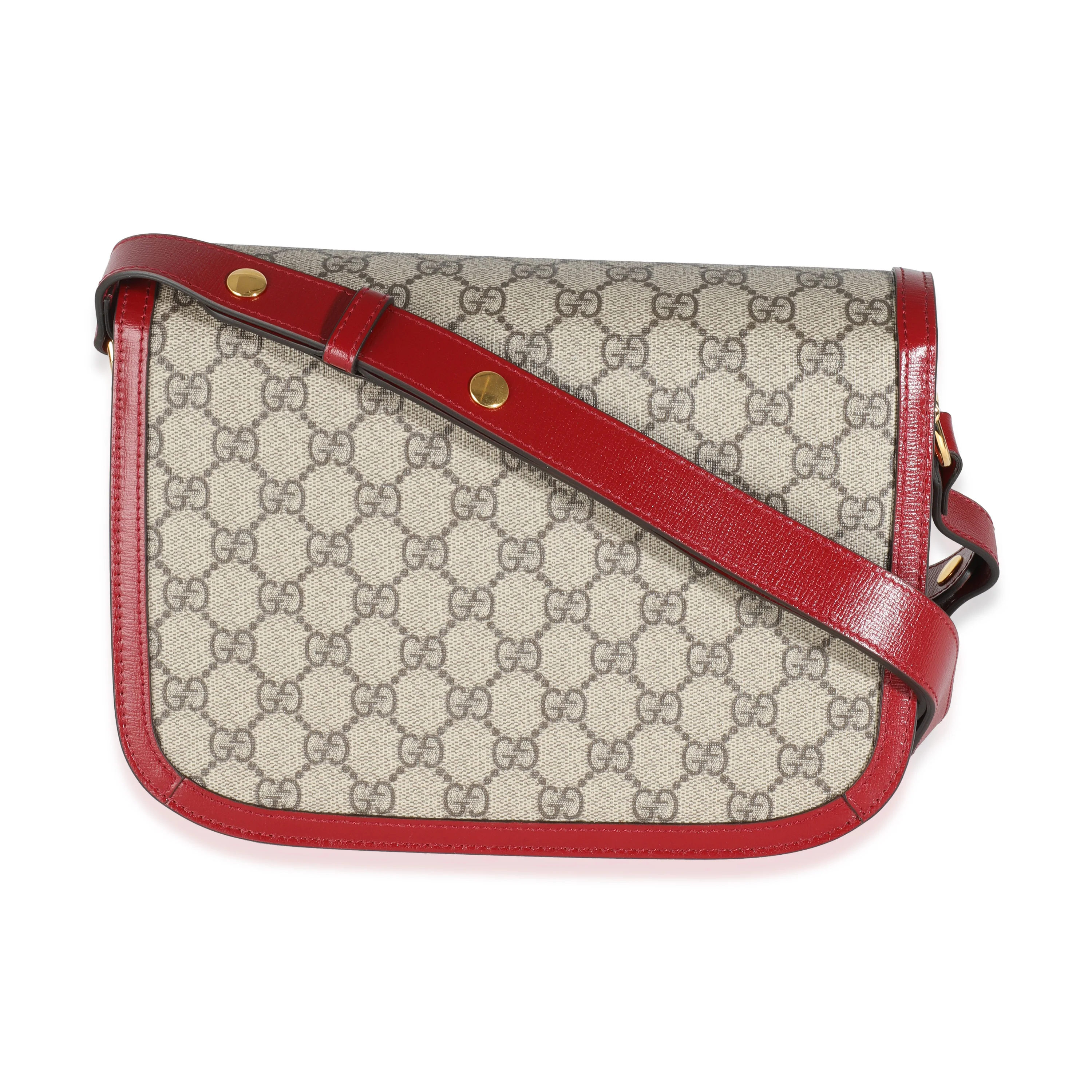 Red Calfskin Beige GG Supreme Canvas Horsebit 1955 Shoulder Bag - Image 4