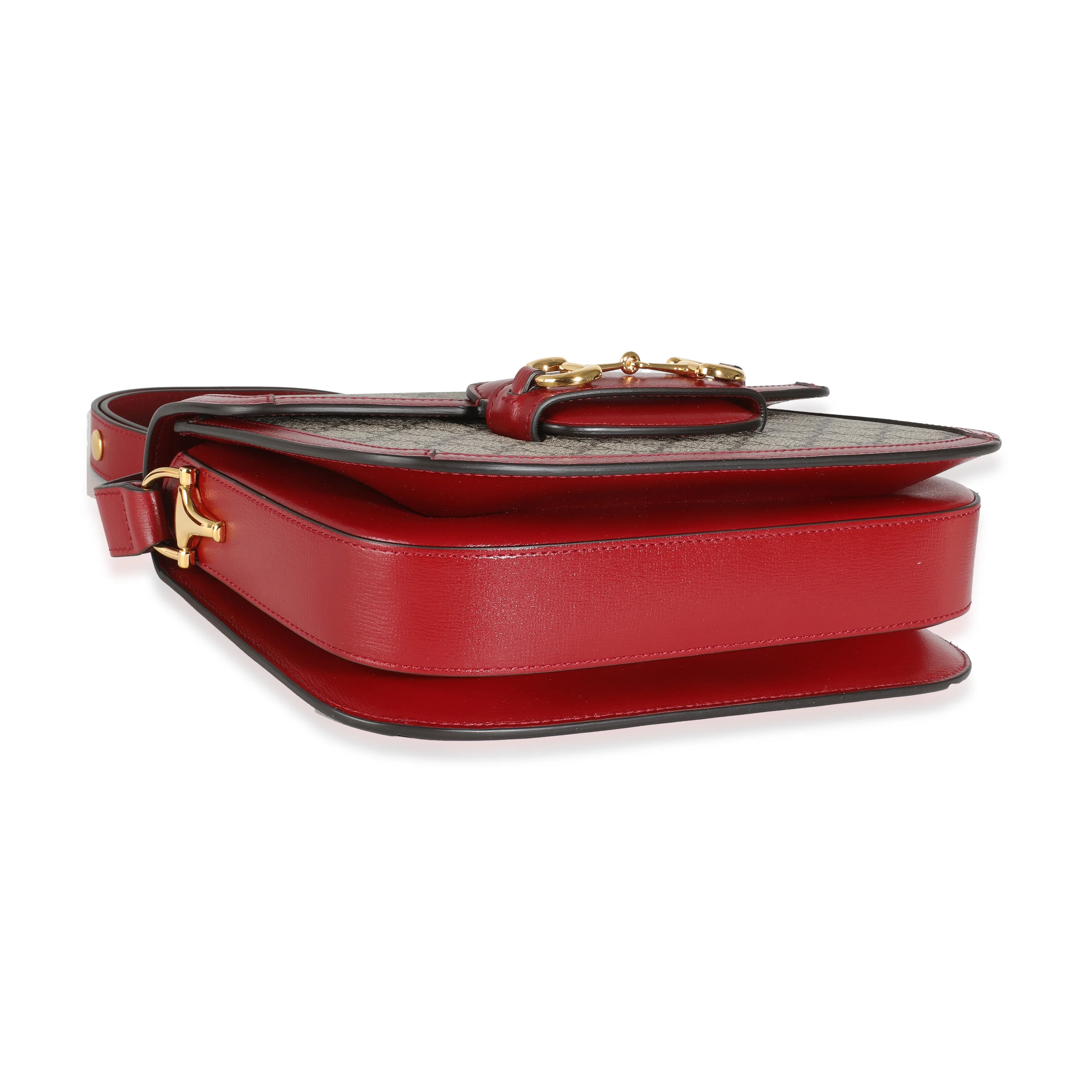 Red Calfskin Beige GG Supreme Canvas Horsebit 1955 Shoulder Bag - Image 6