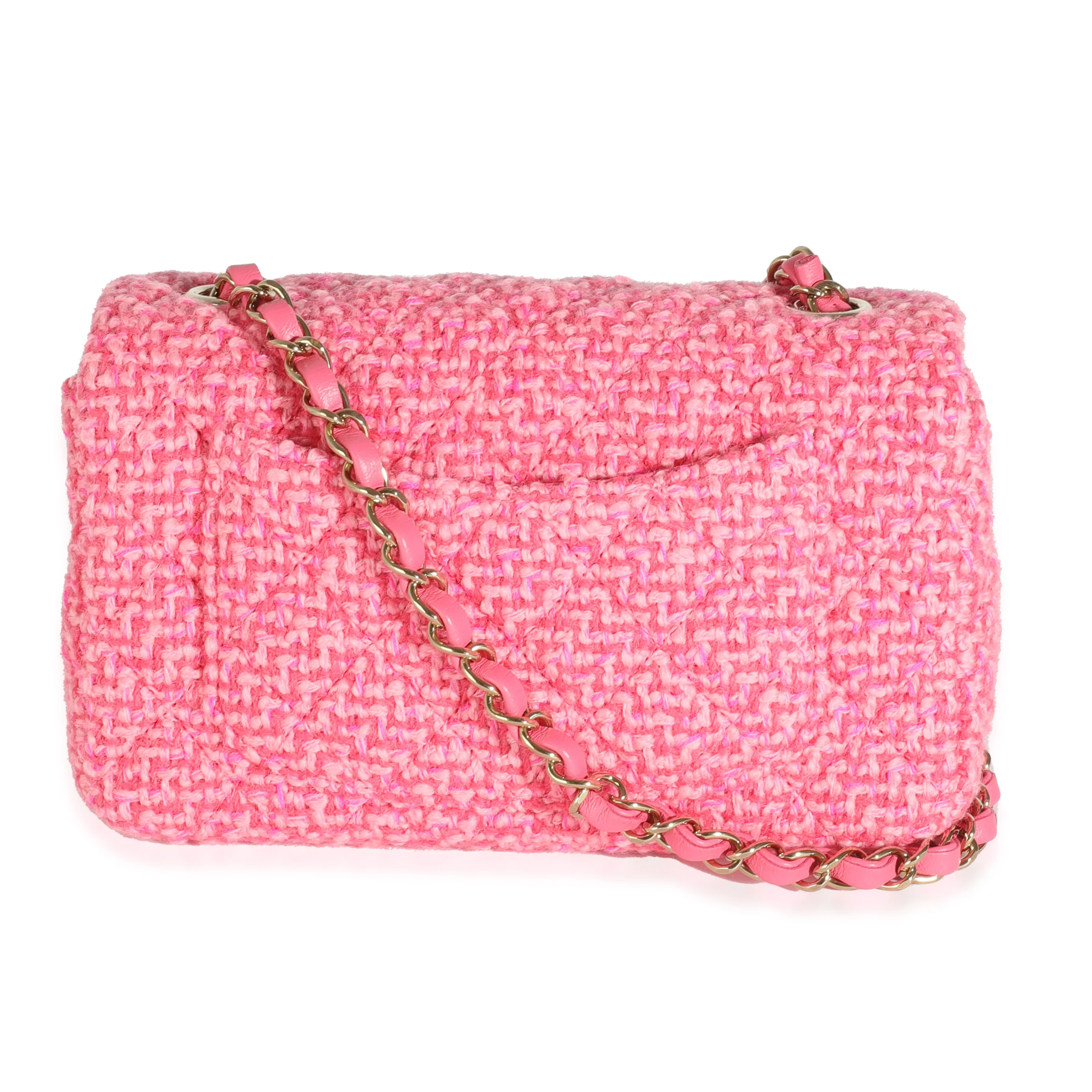 Pink Quilted Wool Tweed Mini Rectangular Flap Bag - Image 5