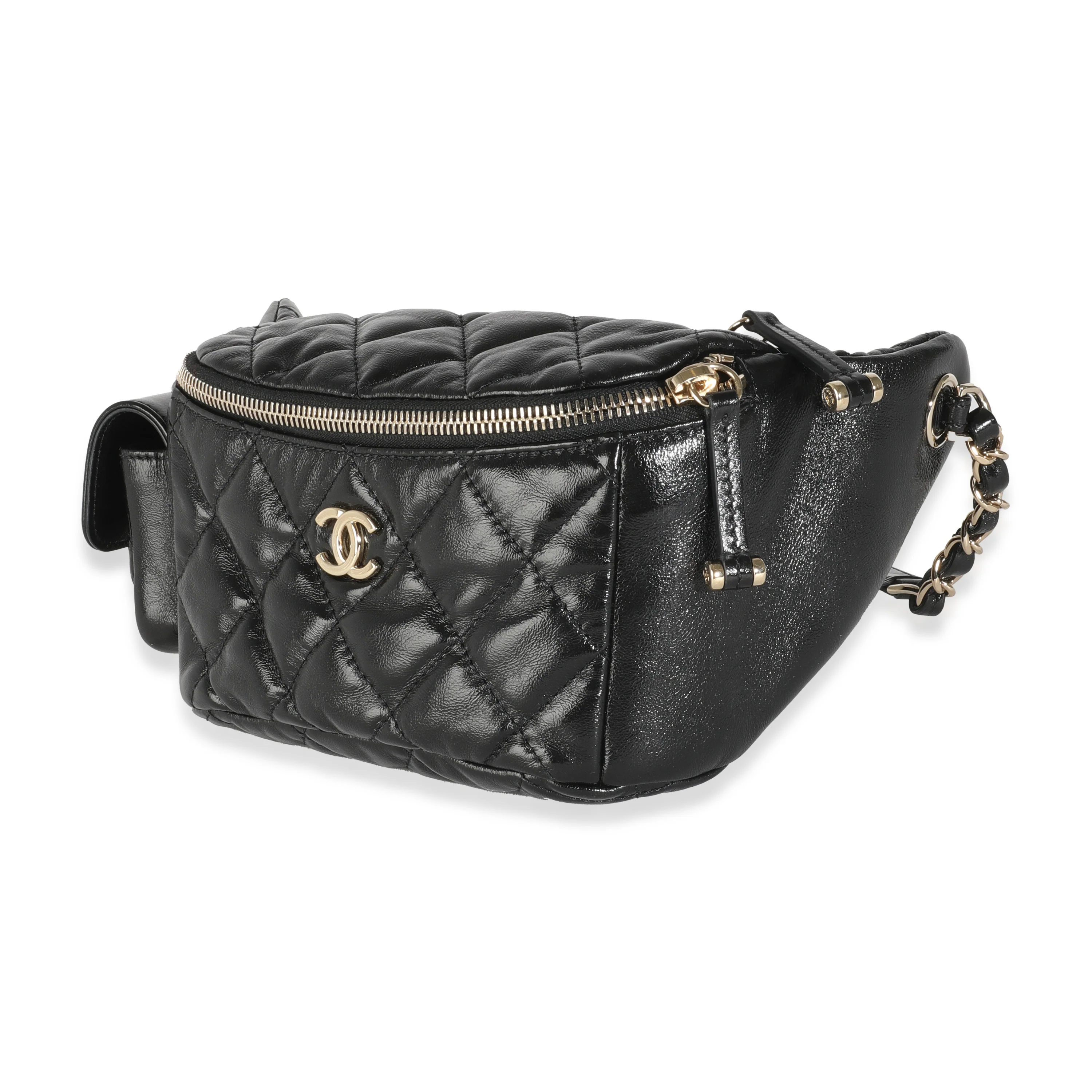 Black Shiny Quilted Aged Calfskin Utility Belt Bag - Image 2