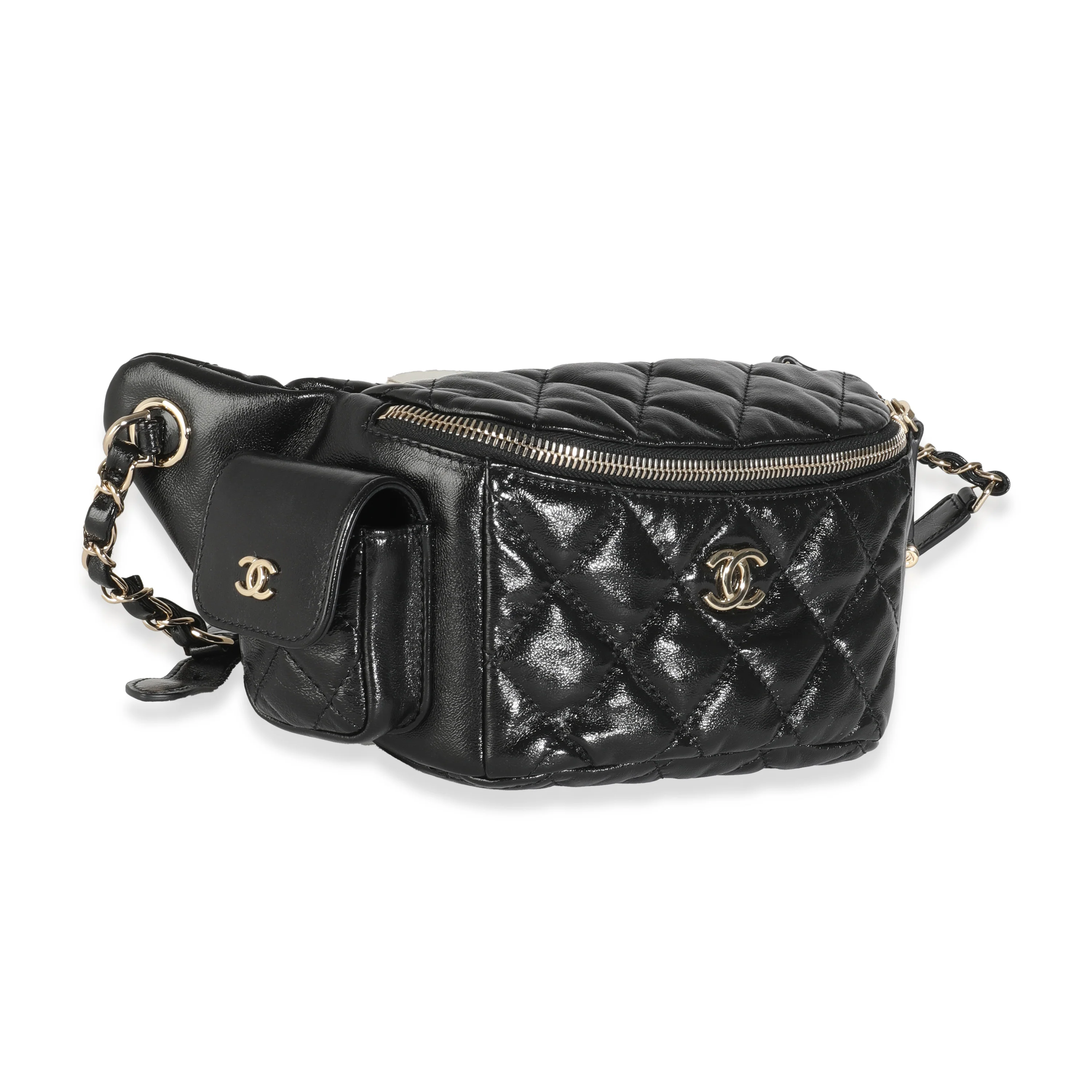 Black Shiny Quilted Aged Calfskin Utility Belt Bag - Image 3