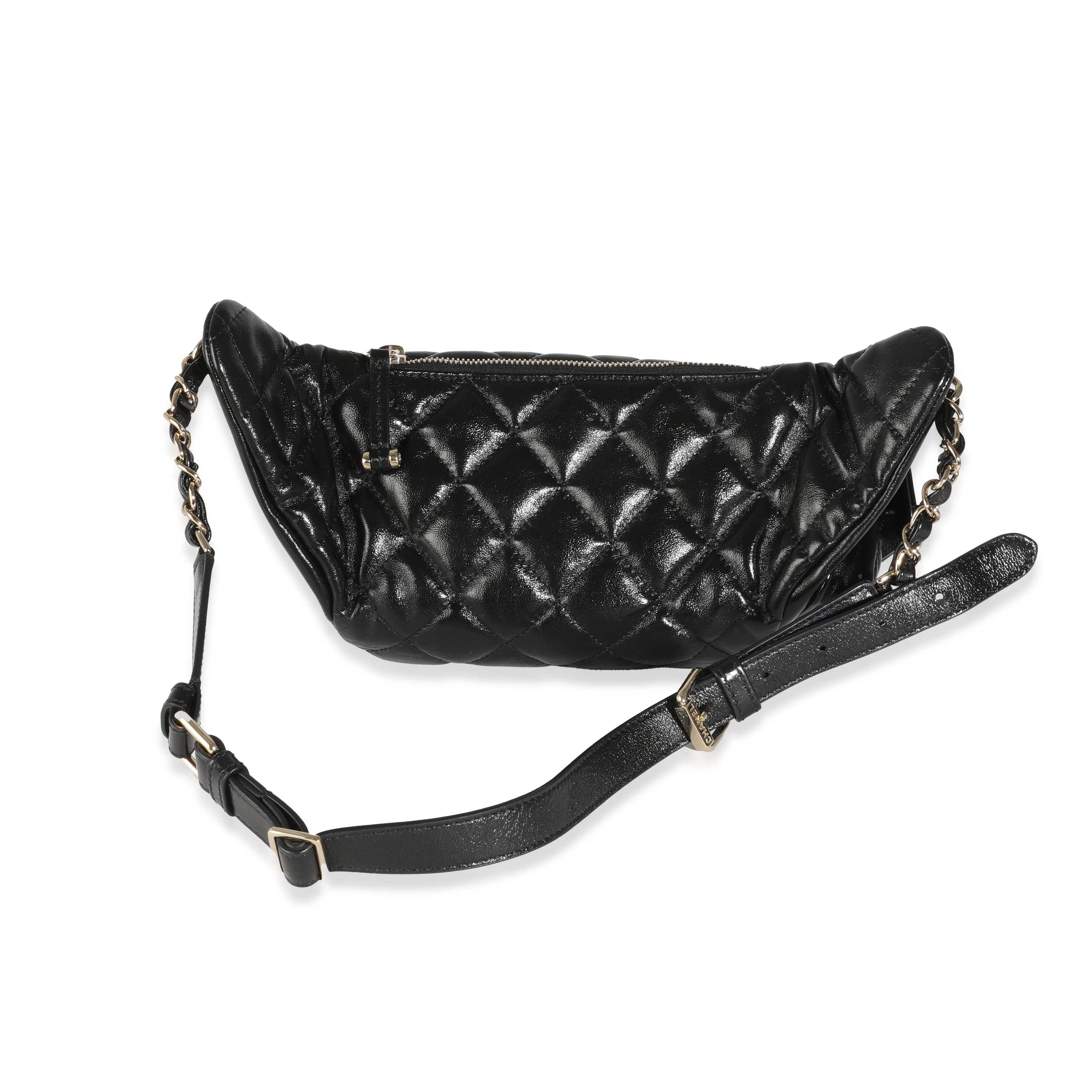 Black Shiny Quilted Aged Calfskin Utility Belt Bag - Image 4