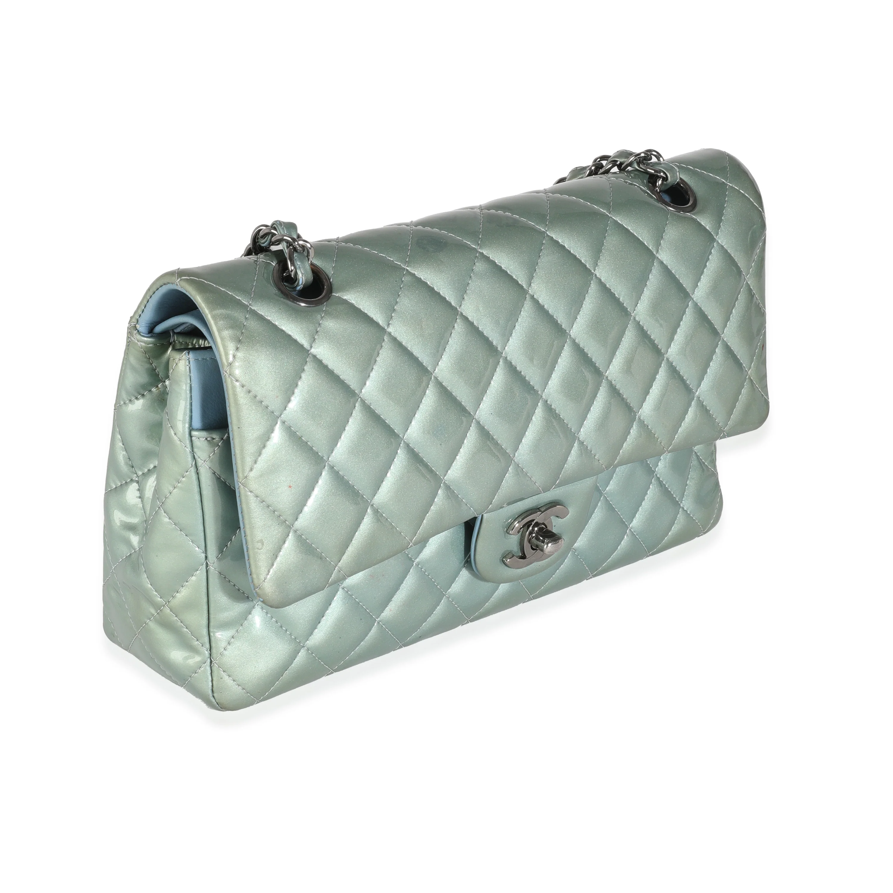 Green Quilted Patent Medium Classic Double Flap Bag - Image 3