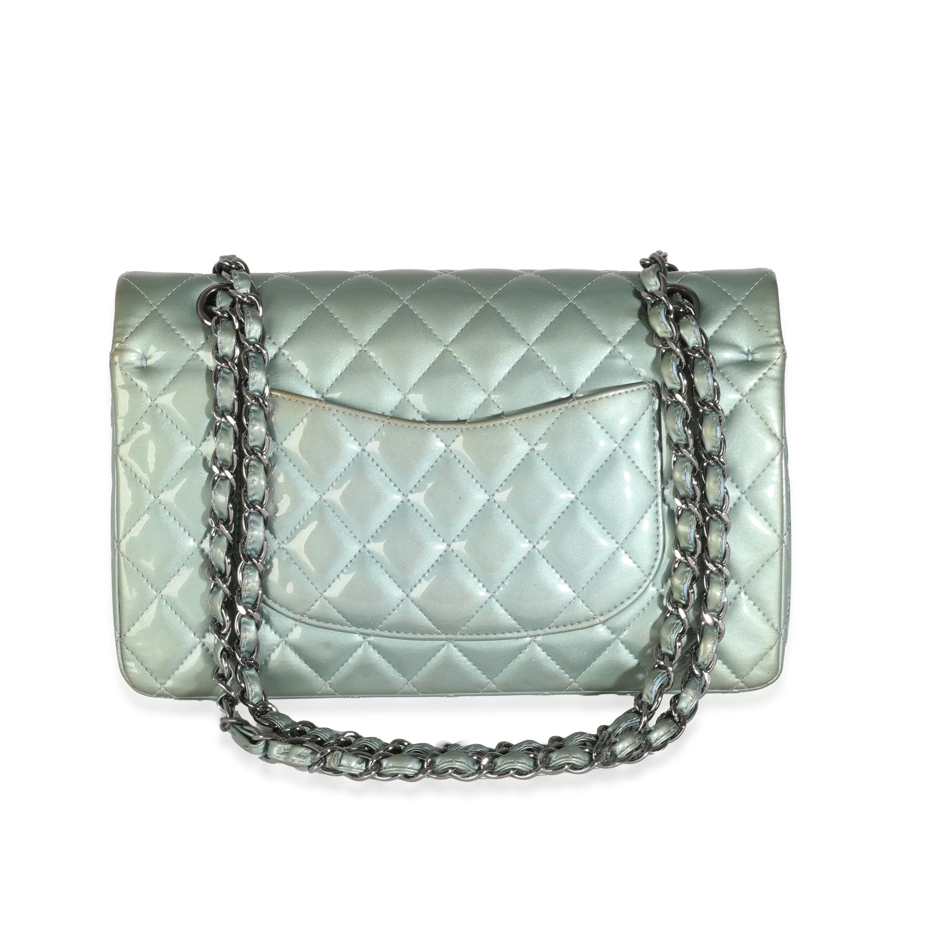 Green Quilted Patent Medium Classic Double Flap Bag - Image 4