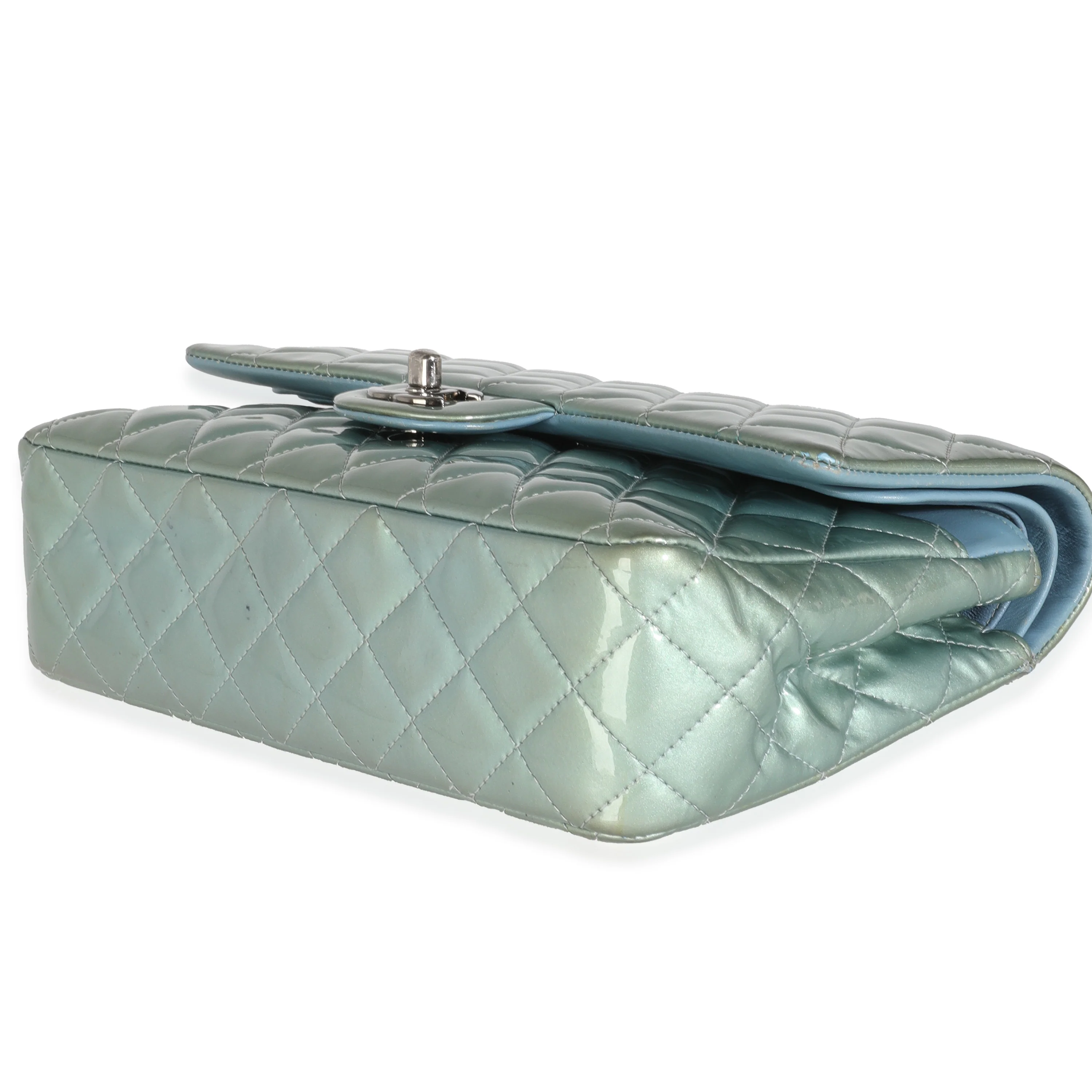 Green Quilted Patent Medium Classic Double Flap Bag - Image 5