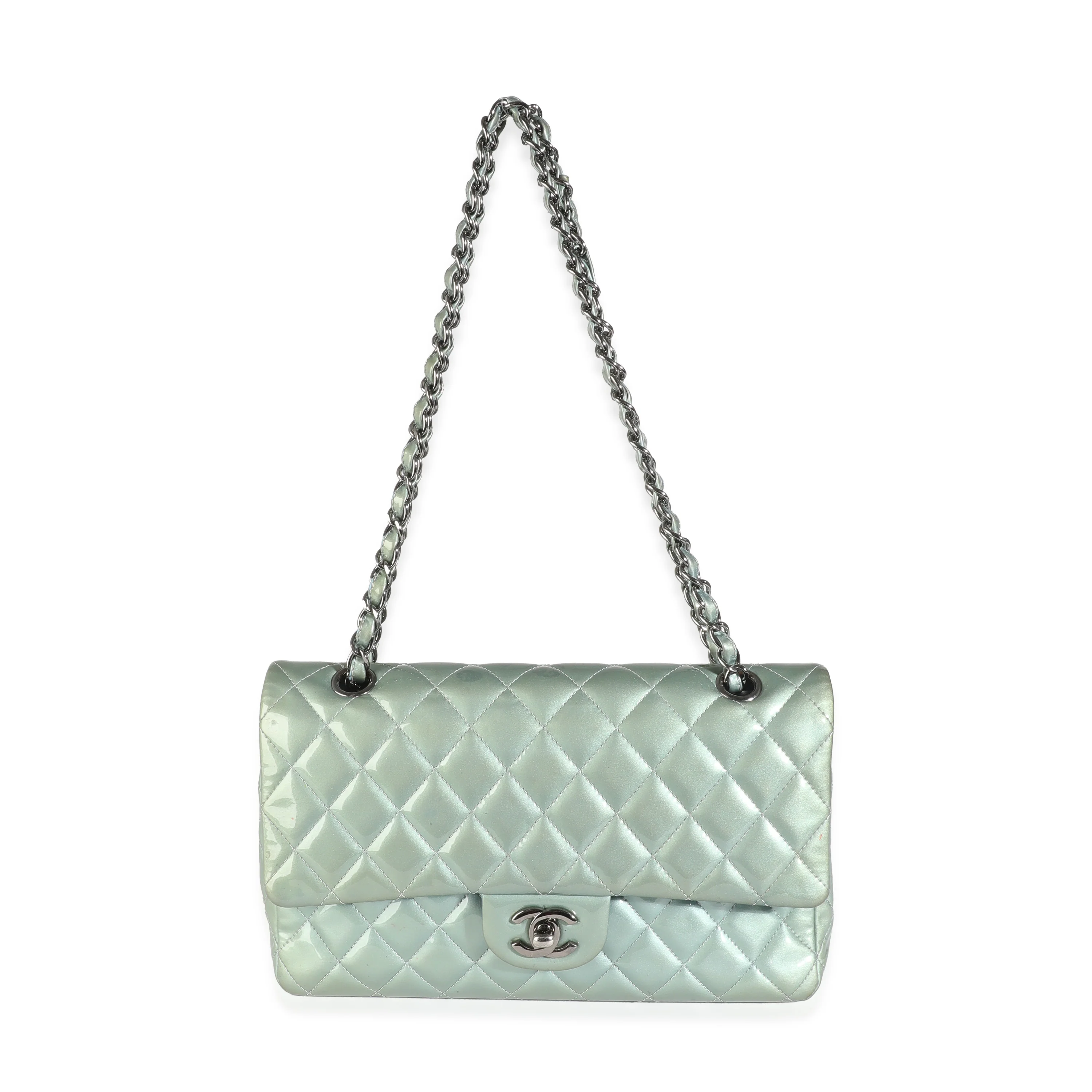 Green Quilted Patent Medium Classic Double Flap Bag - Image 6