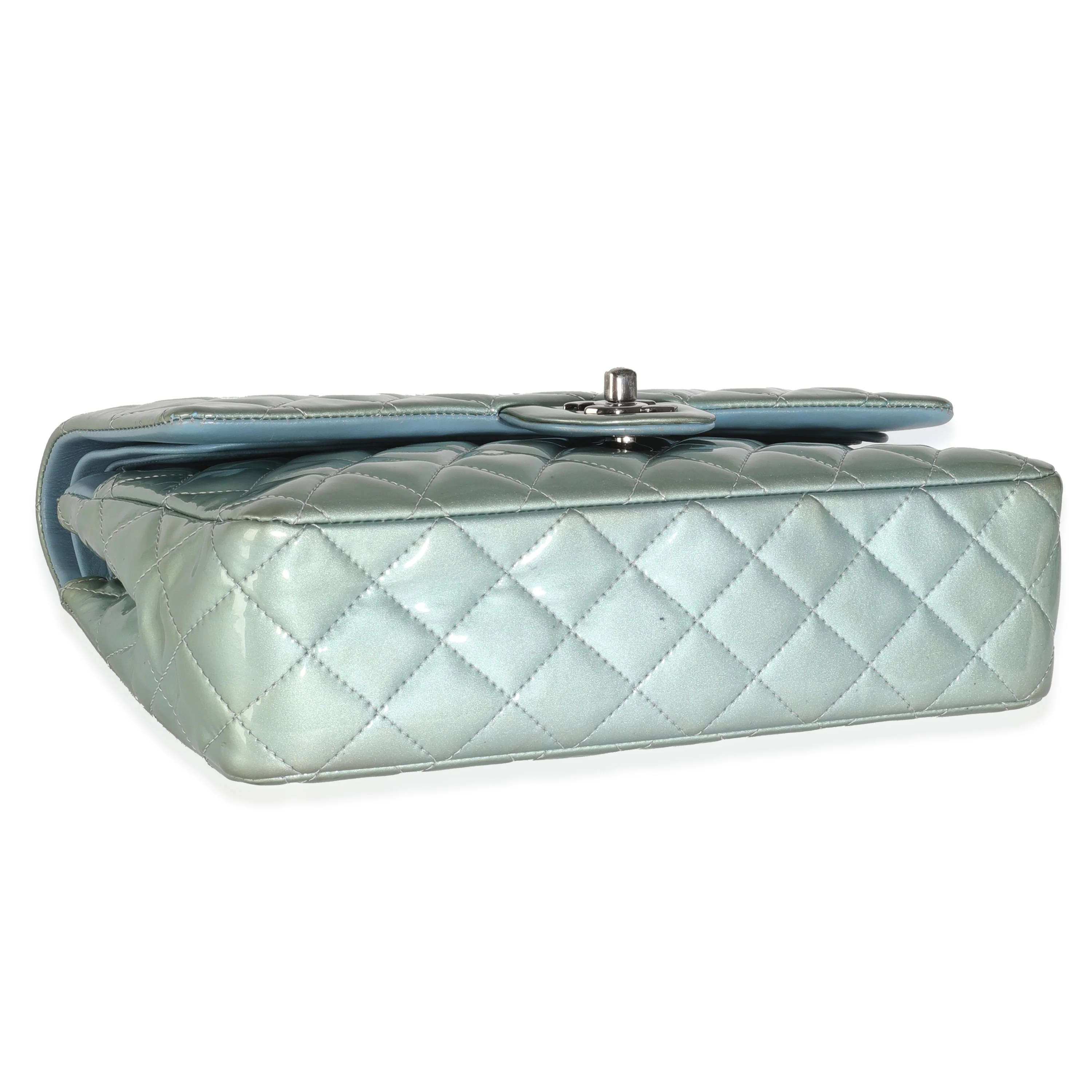 Green Quilted Patent Medium Classic Double Flap Bag - Image 7