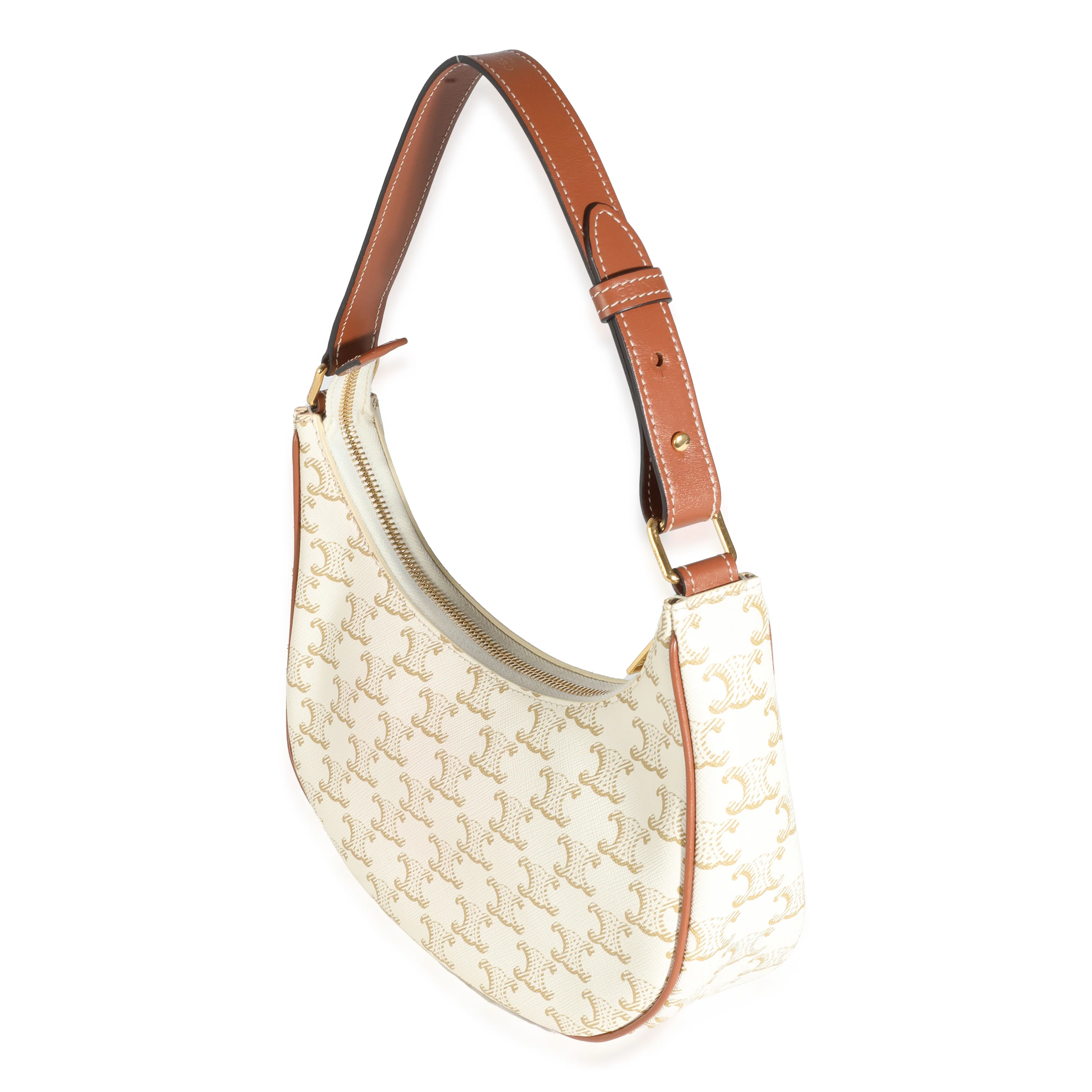 Tan Calfskin White Triomphe Canvas Ava Hobo - Image 2