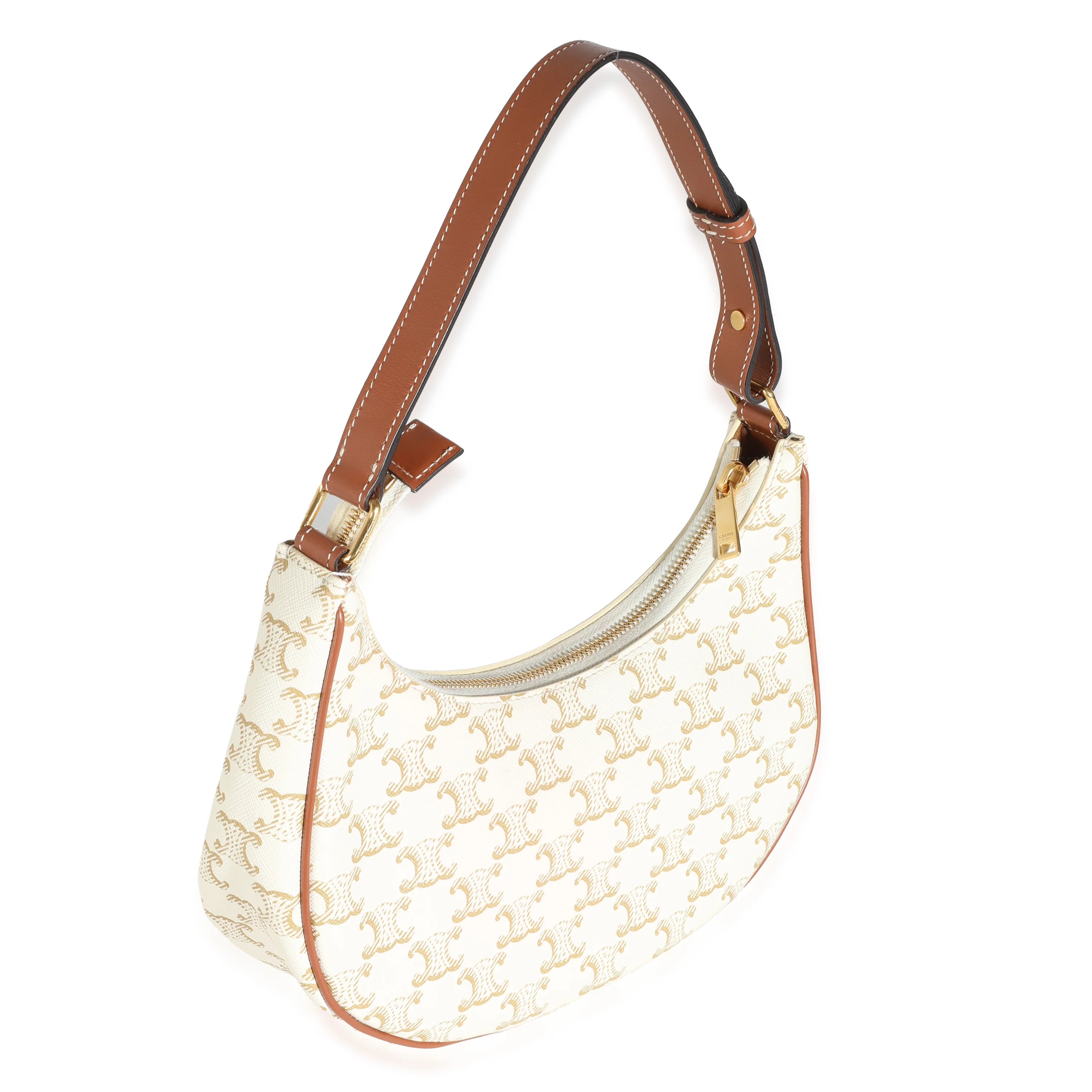 Tan Calfskin White Triomphe Canvas Ava Hobo - Image 3