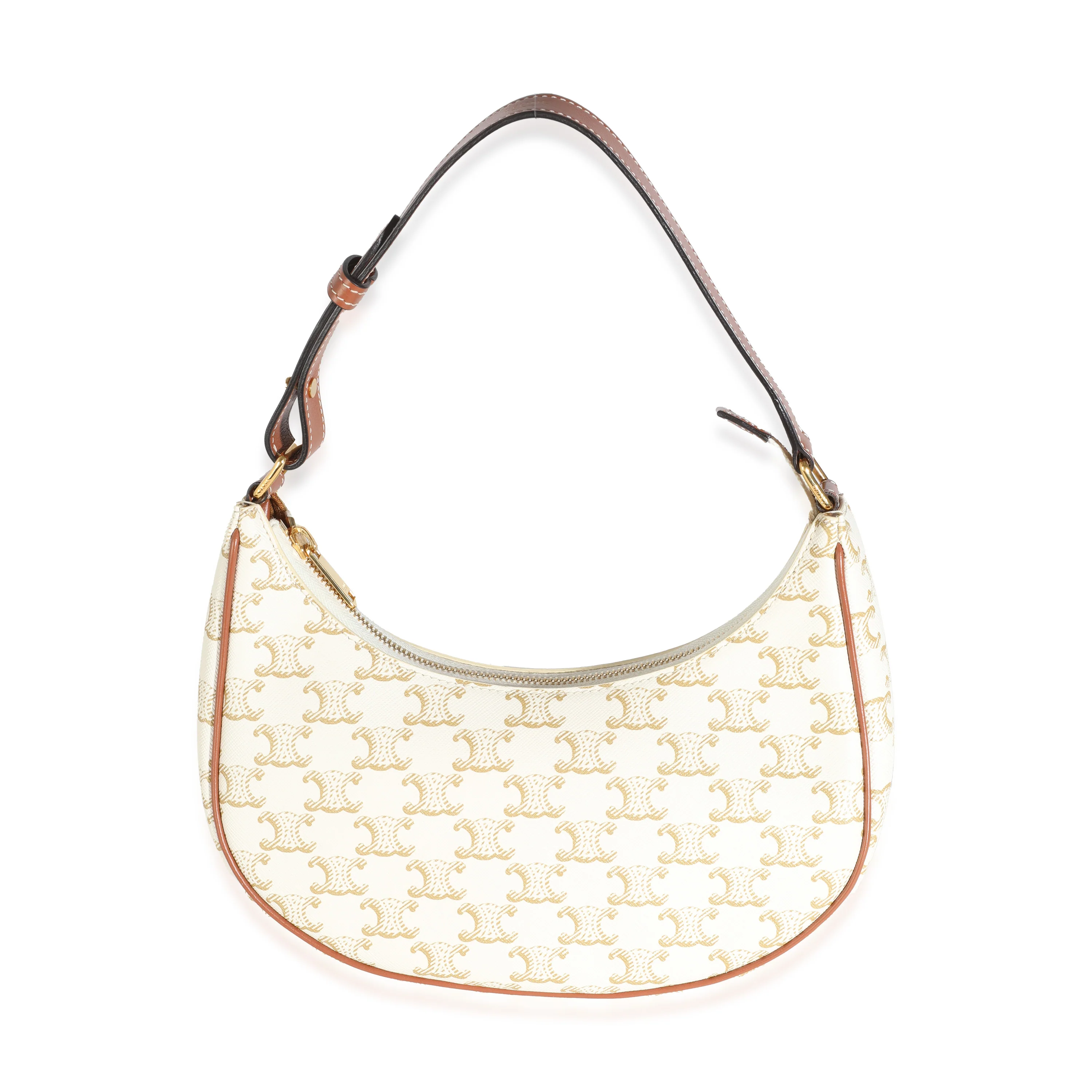 Tan Calfskin White Triomphe Canvas Ava Hobo - Image 4